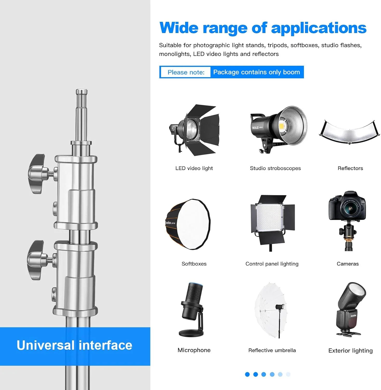 بازوی بوم گیره ای اکستنشن سنگین soonpho برای پایه C عکاسی، بازوی میله ای متقاطع قابل تنظیم 1.1 تا 2.5 متری با کیسه شن برای سافت باکس، استروب استودیویی، مونولایت، چراغ ویدئویی LED، رفلکتور و غیره.