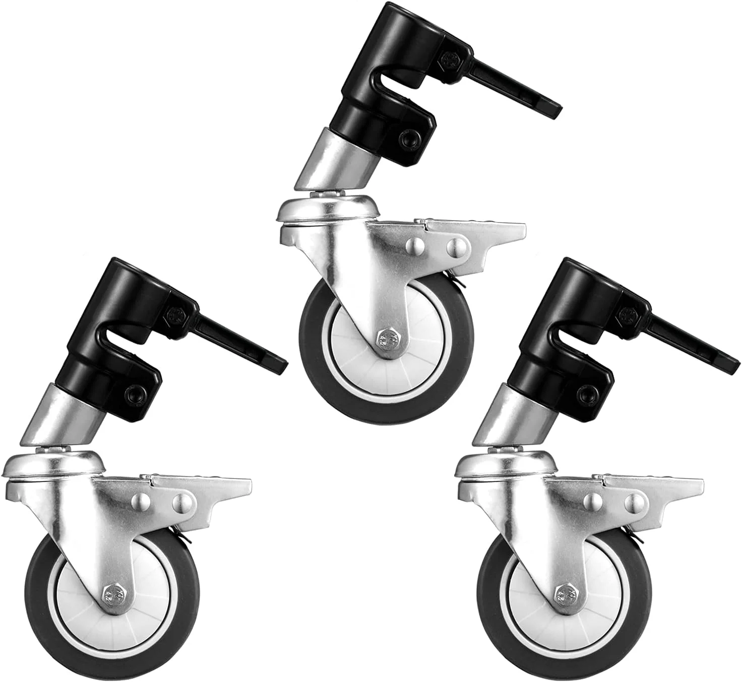 چرخ‌های گردان حرفه‌ای Soonpho برای پایه C سنگین (بسته 3 عددی)، کیت چرخ‌های غلتکی پایه C عکاسی تمام آلیاژ آلومینیوم با ترمز، کیت چرخ پایه جادویی با پایه لاستیکی