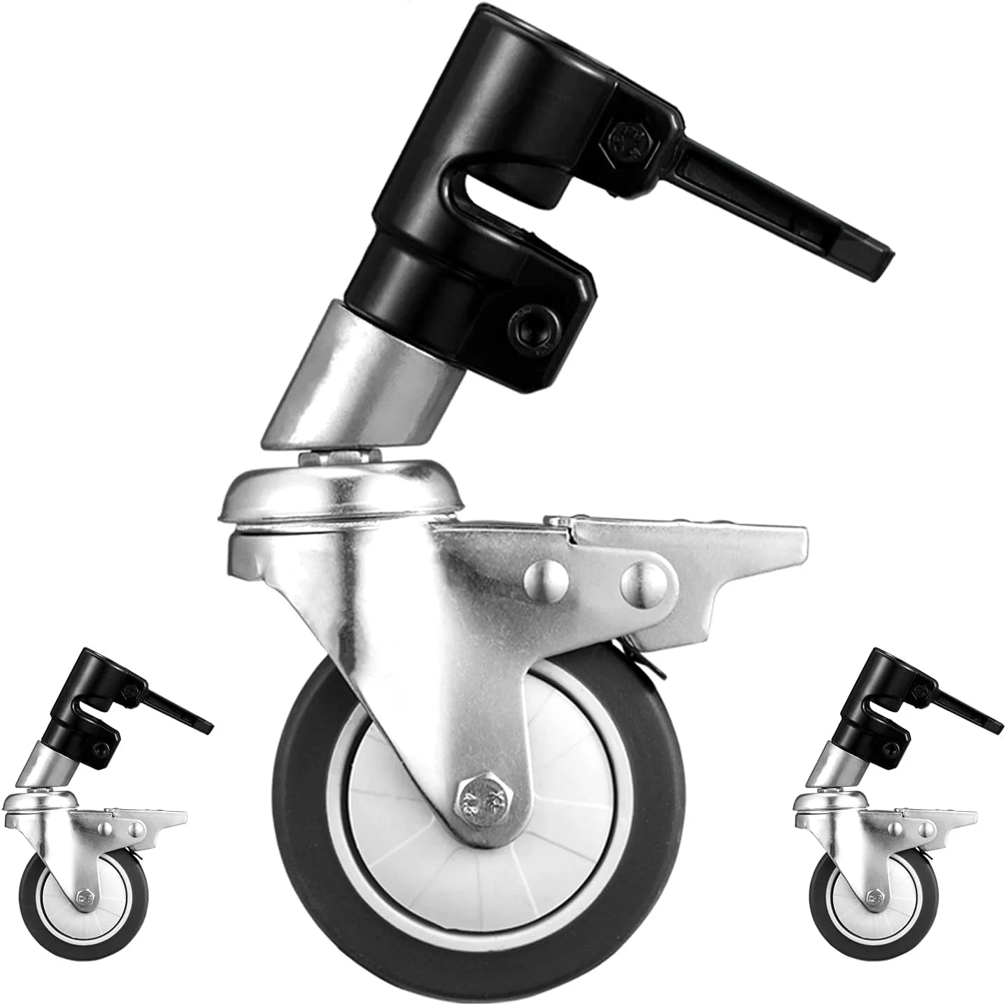 چرخ‌های گردان حرفه‌ای Soonpho برای پایه C سنگین (بسته 3 عددی)، کیت چرخ‌های غلتکی پایه C عکاسی تمام آلیاژ آلومینیوم با ترمز، کیت چرخ پایه جادویی با پایه لاستیکی