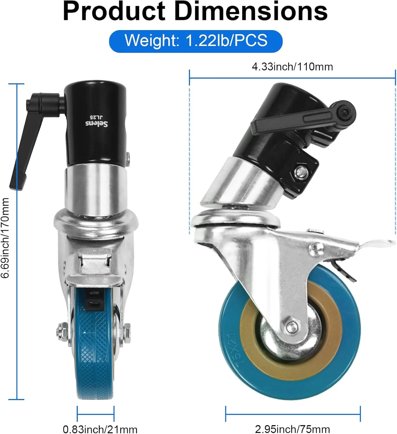 ست چرخ های گردان پایه C سنگین Selens، 25 میلی متر، چرخ های پایه نور با ترمز برای استودیو عکاسی و فیلمبرداری