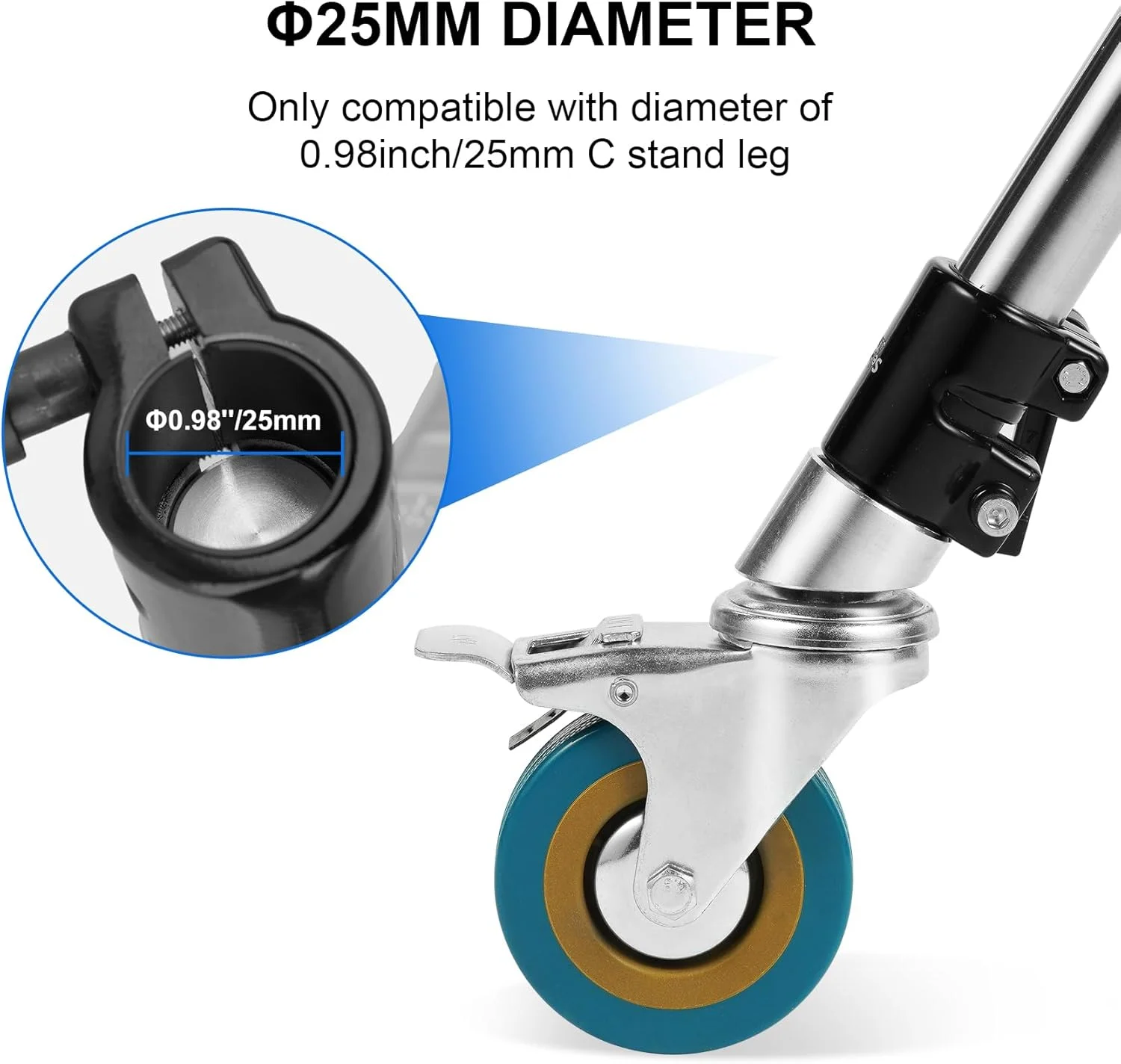 ست چرخ های گردان پایه C سنگین Selens، 25 میلی متر، چرخ های پایه نور با ترمز برای استودیو عکاسی و فیلمبرداری