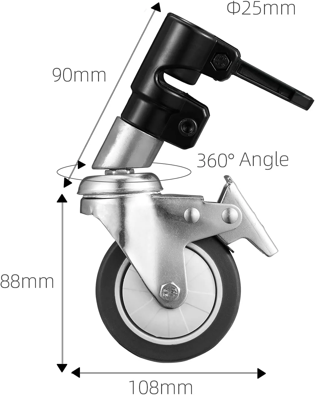 چرخ‌های گردان حرفه‌ای Soonpho برای پایه C سنگین (بسته 3 عددی)، کیت چرخ‌های غلتکی پایه C عکاسی تمام آلیاژ آلومینیوم با ترمز، کیت چرخ پایه جادویی با پایه لاستیکی