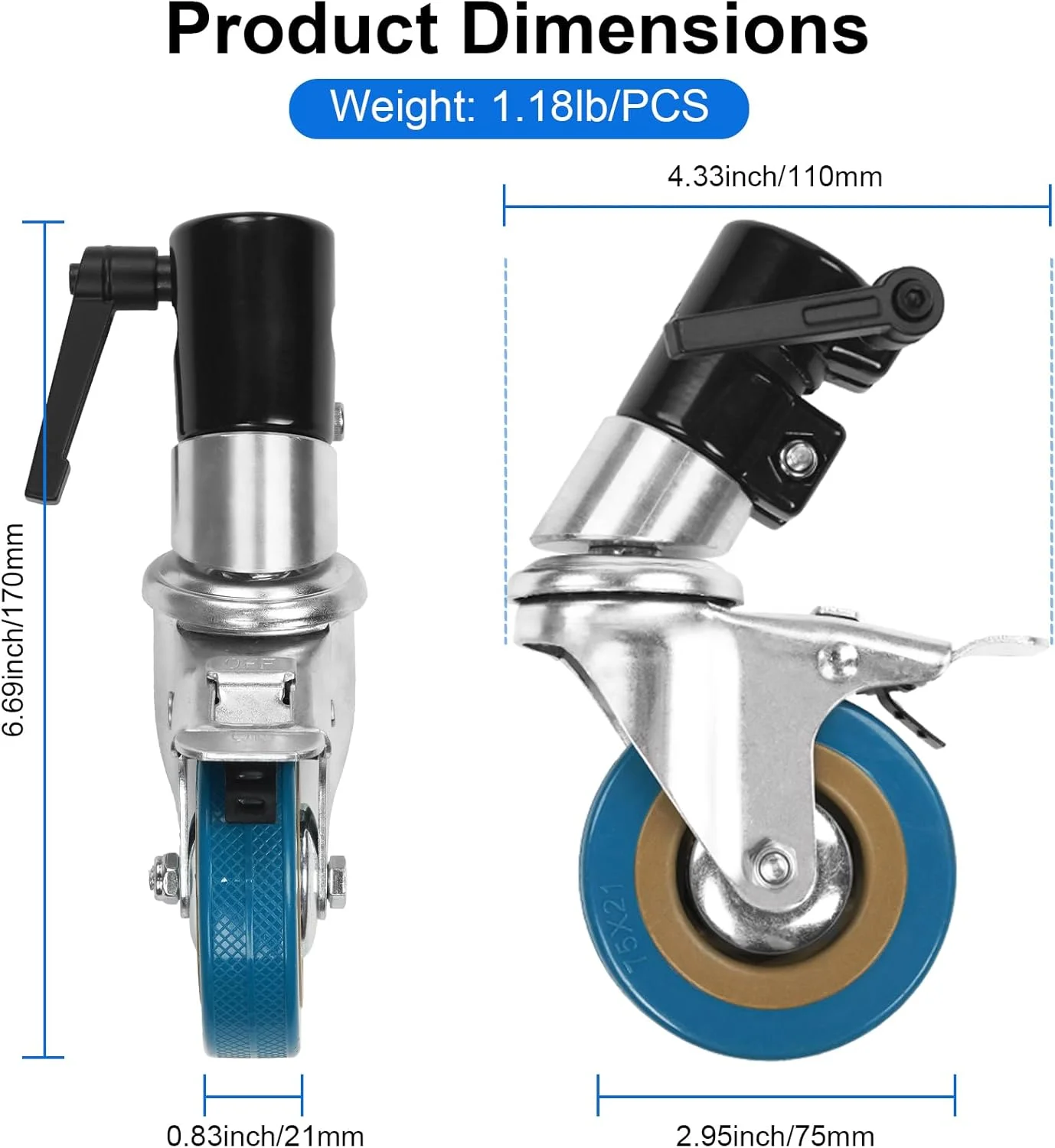 ست چرخ پایه نور Selens با قطر 22 میلی‌متر، 3 عددی، چرخ‌های سنگین پایه C عکاسی با ترمز برای فیلمبرداری و استودیو عکس