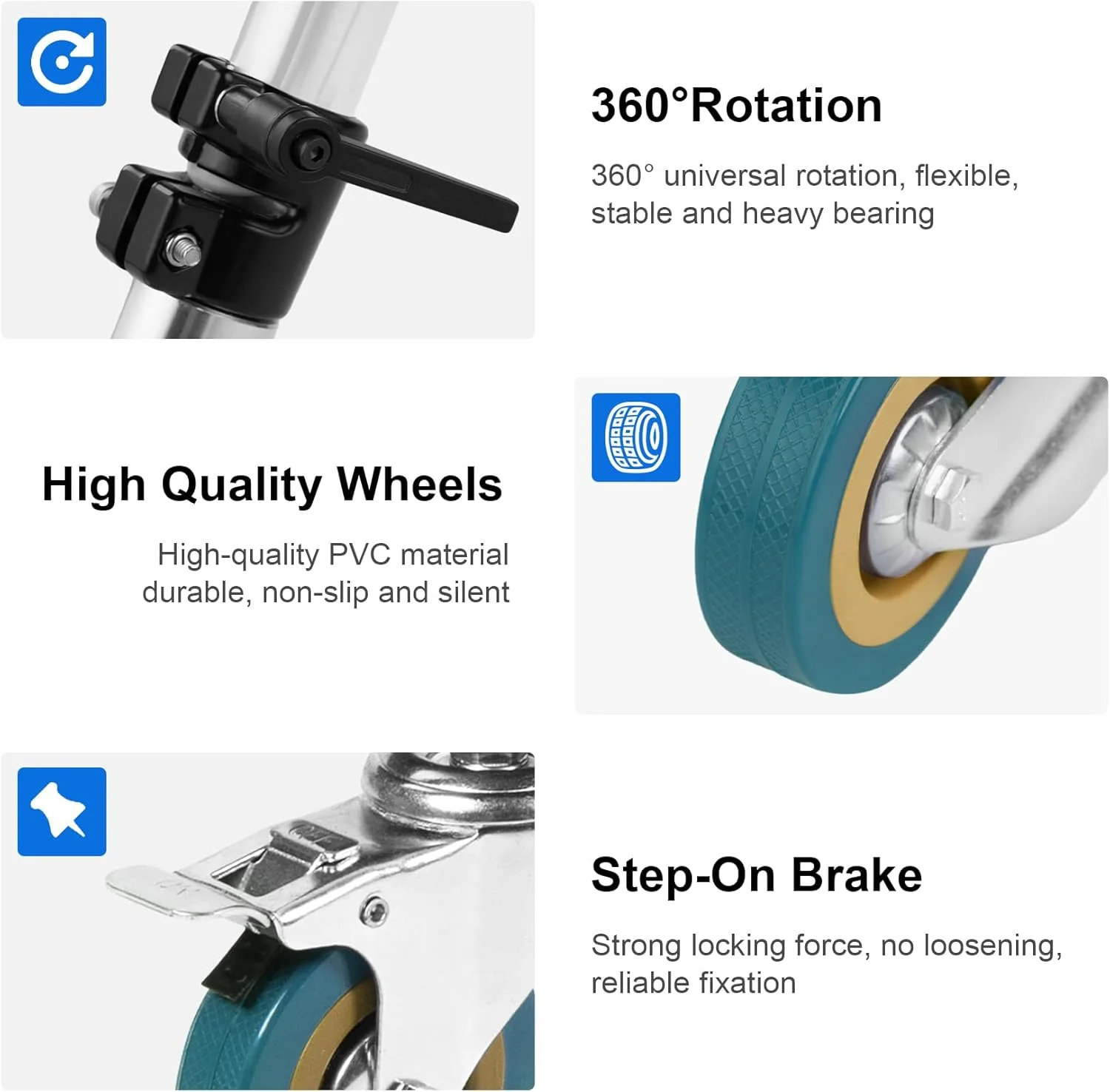ست چرخ پایه نور Selens با قطر 22 میلی‌متر، 3 عددی، چرخ‌های سنگین پایه C عکاسی با ترمز برای فیلمبرداری و استودیو عکس