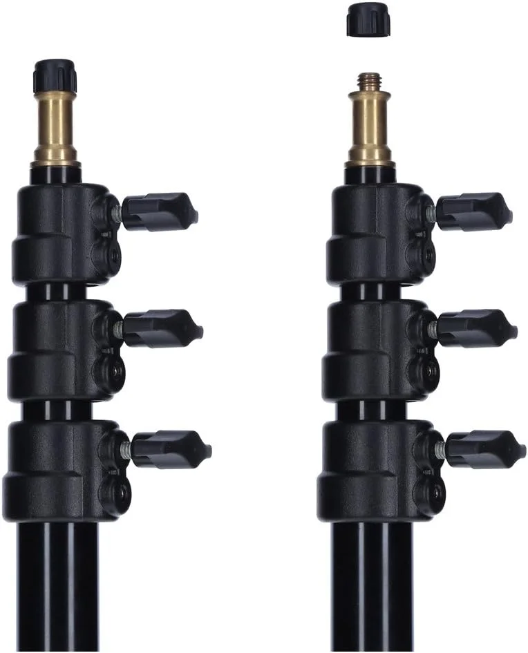 پایه فلاش سفری رولی پرو 215 سانتی‌متر - پایه فلاش آلومینیومی برای فلاش‌های حرفه‌ای - ایده‌آل برای عکاسی در فضای باز و مسافرتی - ارتفاع قابل تنظیم بین 57-215 سانتی‌متر - مشکی