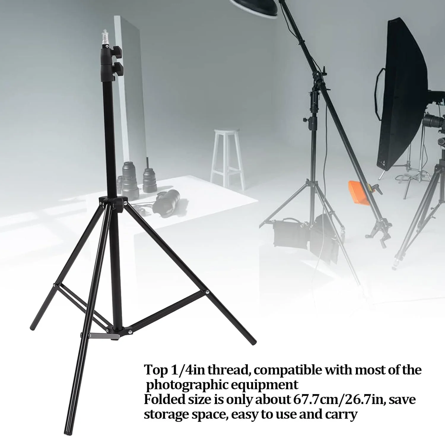 پایه نور عکاسی، پایه نور تلسکوپی بادوام و جمع و جور 3 قسمتی با ساختار فلزی 1.9 متری برای عکاسی پایه نور عکاسی، پایه نور تلسکوپی بادوام و جمع و جور 3 قسمتی با ساختار فلزی 1.9 متری برای عکاسی