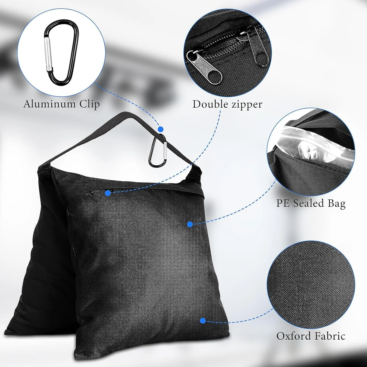 کیسه شن برای وزنه، بسته 8 عددی کیسه وزنه شنی برای پایه نور تجهیزات فیلمبرداری عکاسی، خورجین سنگین برای پایه پس زمینه، سه پایه، سایبان، چادر، پایه چتر، میز پیک نیک - مشکی