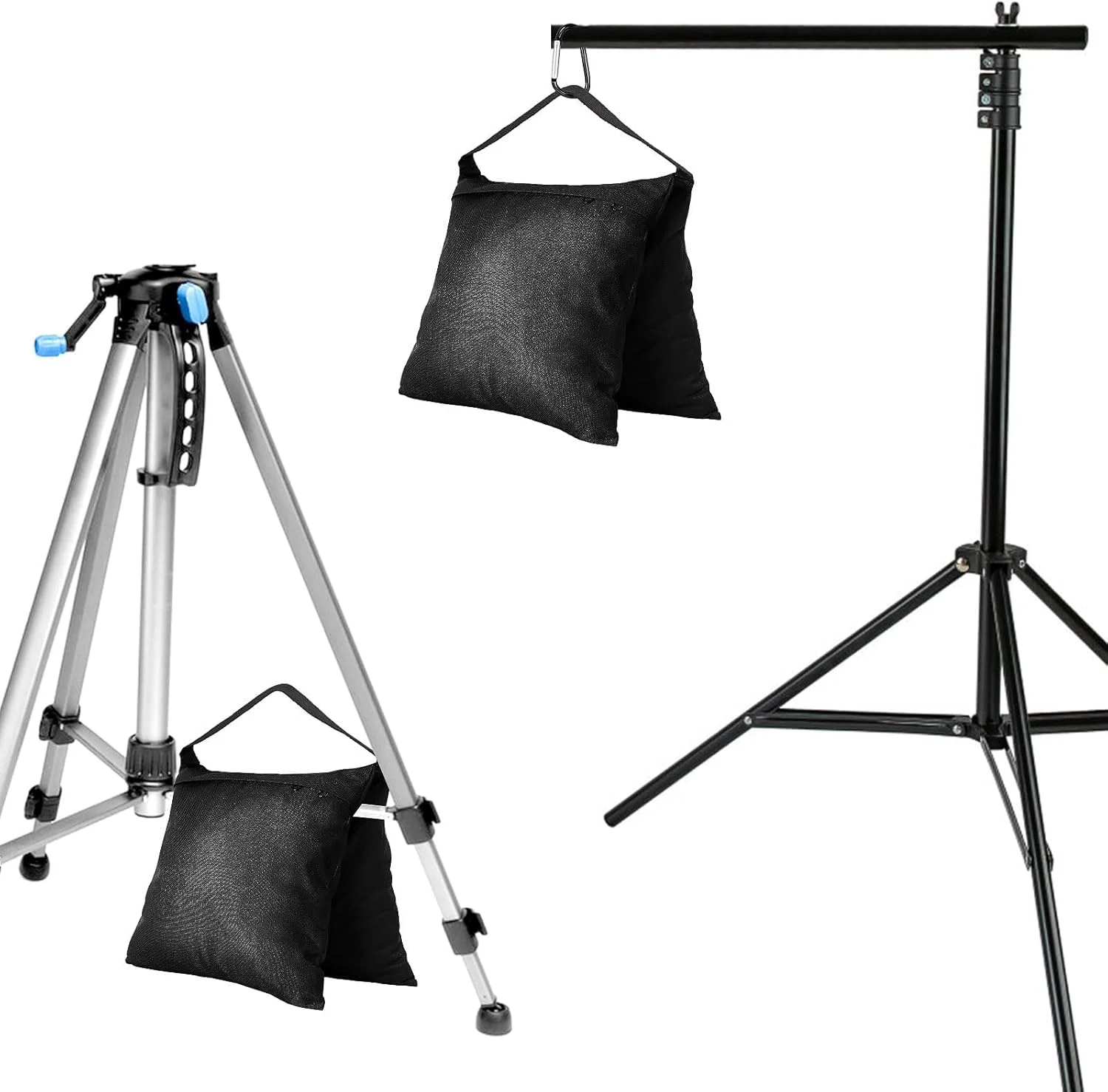 کیسه شن برای وزنه، بسته 8 عددی کیسه وزنه شنی برای پایه نور تجهیزات فیلمبرداری عکاسی، خورجین سنگین برای پایه پس زمینه، سه پایه، سایبان، چادر، پایه چتر، میز پیک نیک - مشکی