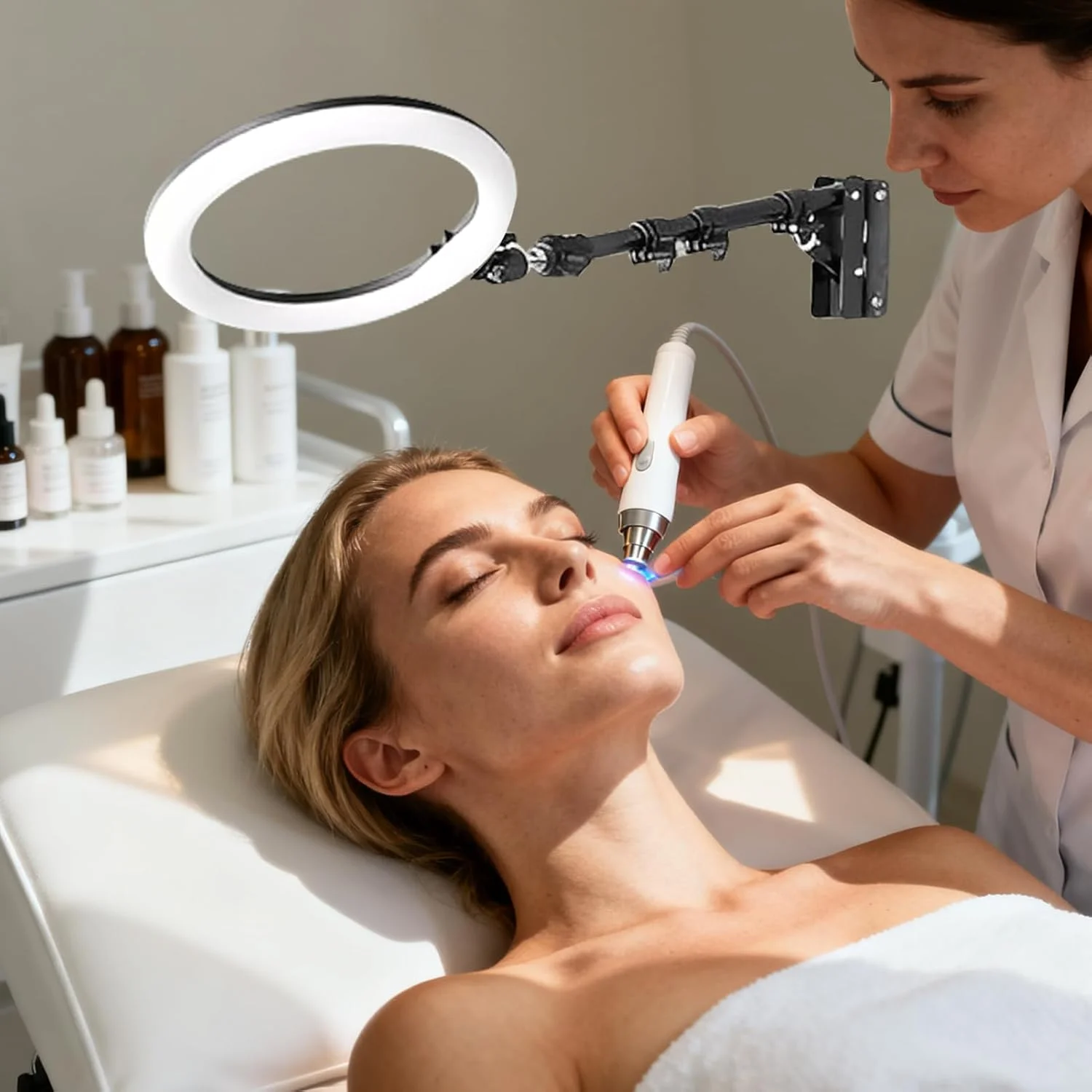 پایه دیواری رینگ لایت | بازوی بوم مثلثی پایه نور آرایشگری | نگهدارنده چرخشی برای رفلکتور، مونو لایت، پس زمینه، عکس های پرتره، سالن، استودیو، اتاق گریم