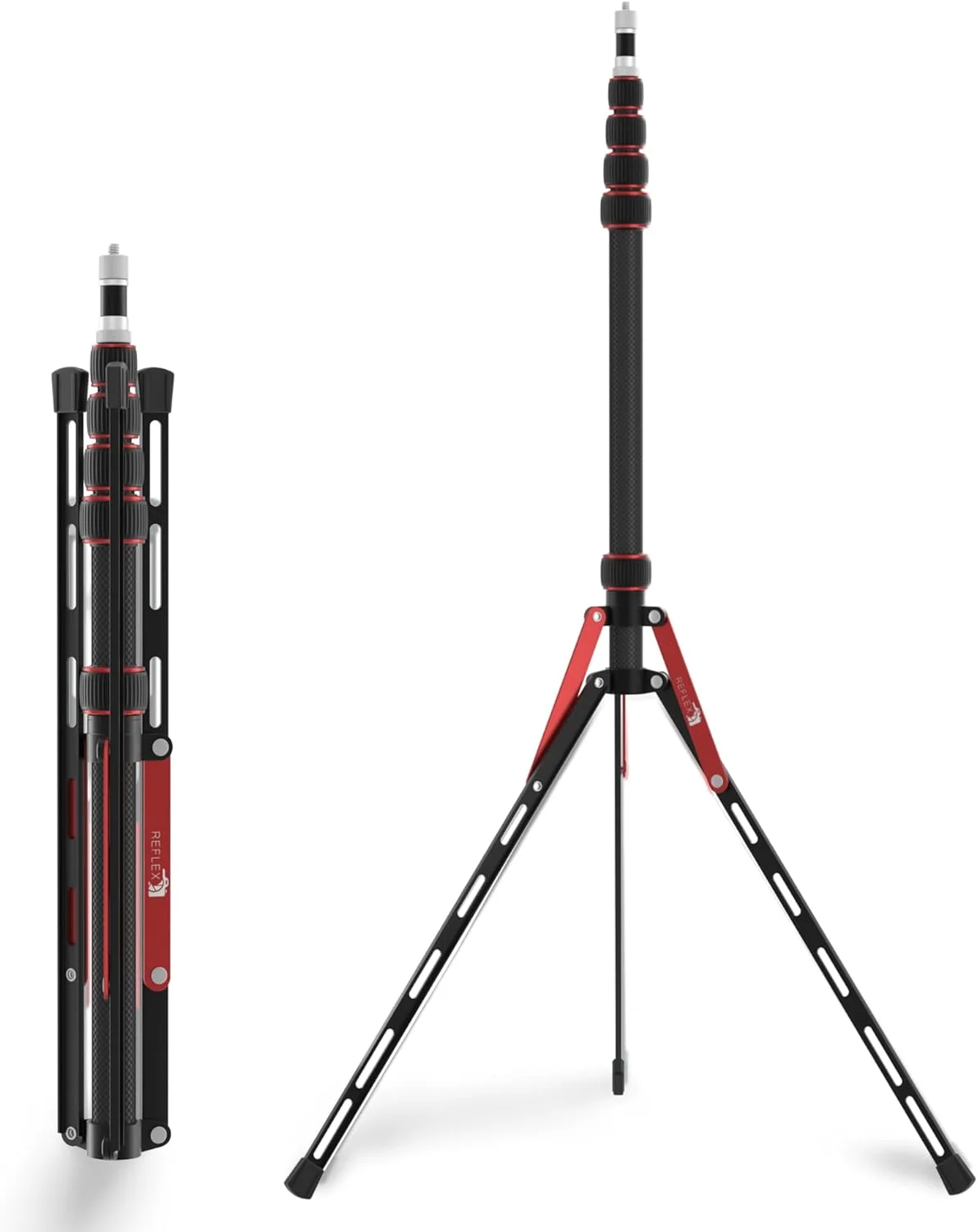 پایه نور فیبر کربنی دوربین رفلکس - فوق العاده سبک 580 گرم، جمع و جور، 5 طبقه، تحمل وزن 10 کیلوگرم، ارتفاع 2.2 متر، مانت 1/4 و 3/8 اینچ، کیف حمل رایگان