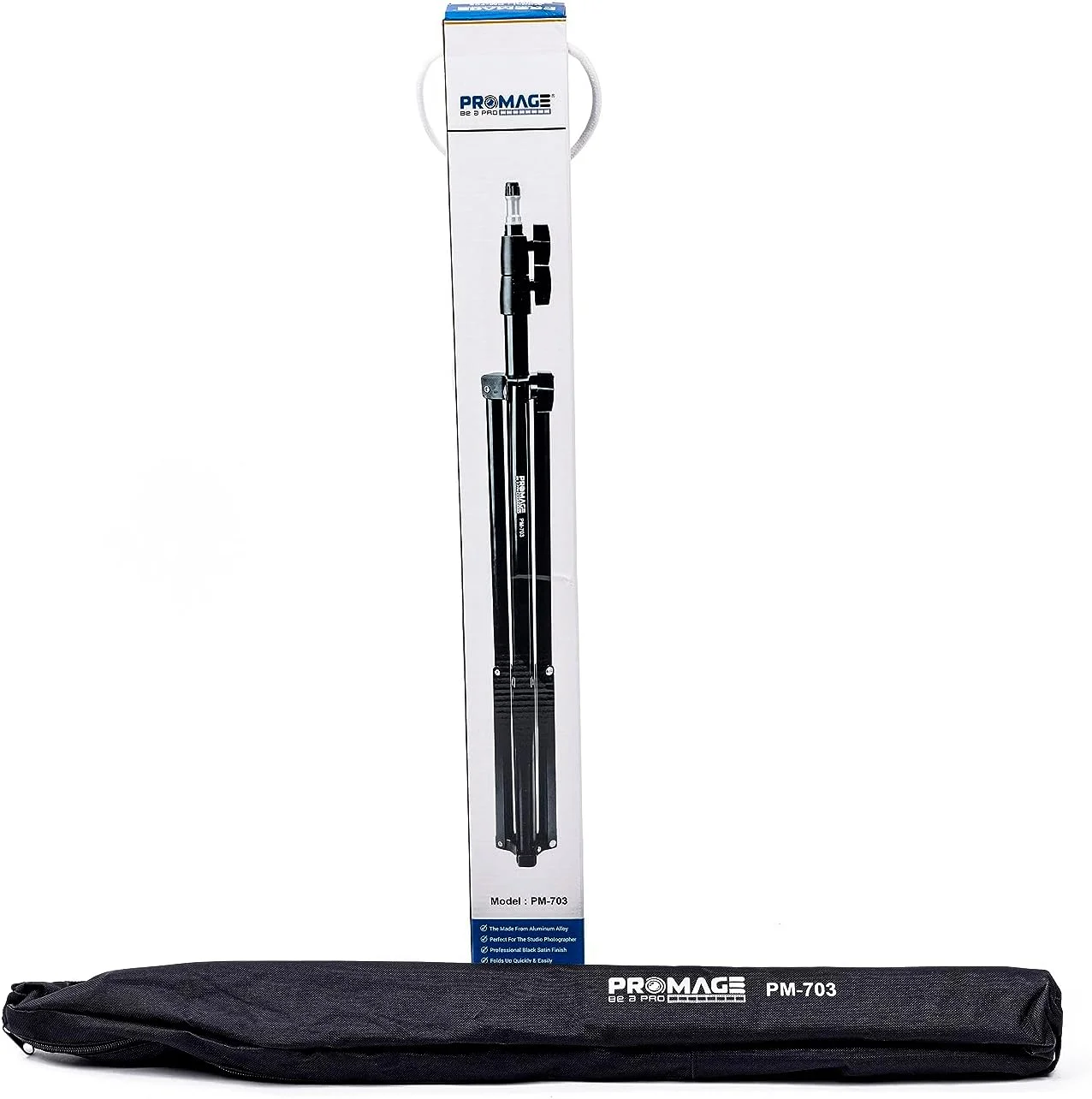 پایه نور پرومِیج PM-703 به همراه کیف، پایه نور 280 سانتی‌متری برای نورپردازی عکاسی و فیلمبرداری، مناسب برای نور استودیویی یانگنو، فلاش استودیویی گودکس و نور و فلاش استودیویی آپرچر