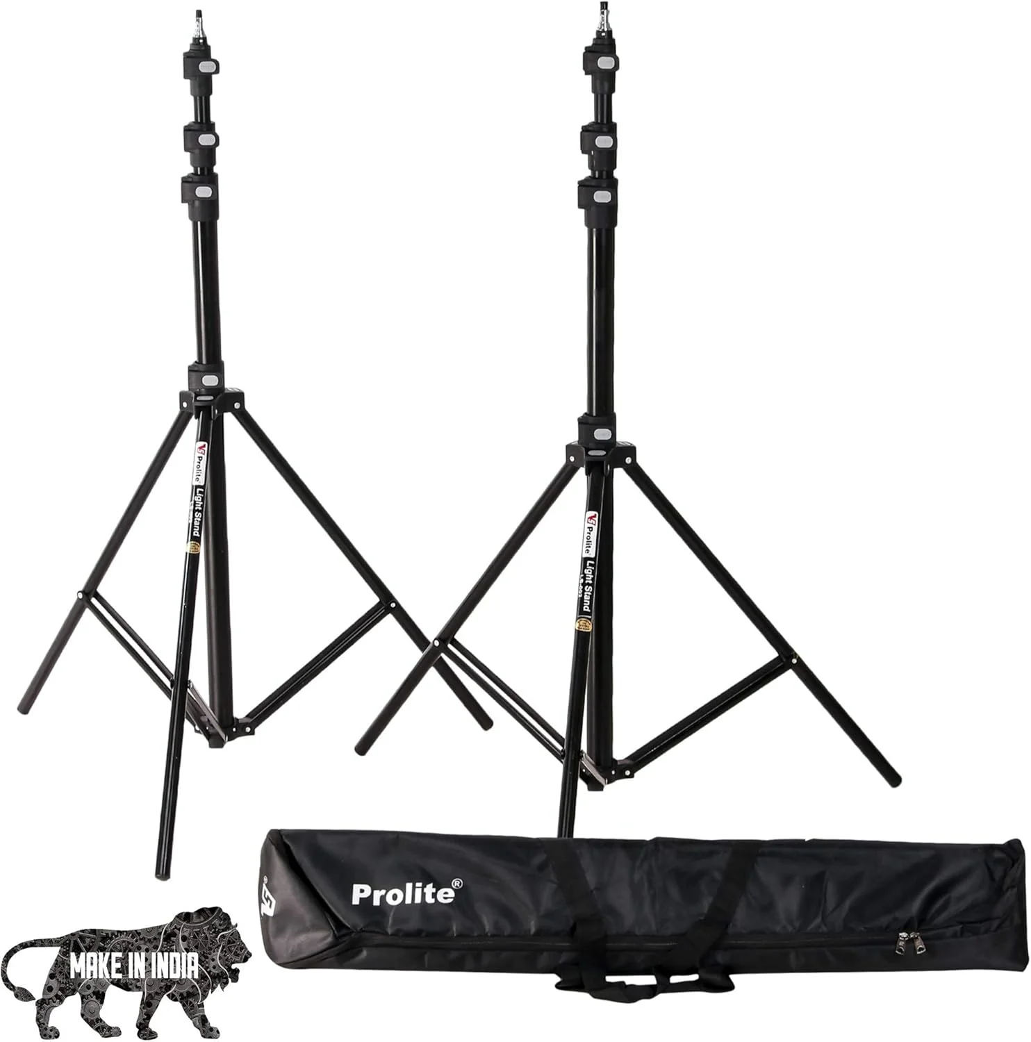 کیت پایه نور سنگین وزن Prolite، طول 4.2 متر (شامل دو عدد پایه نور به همراه کیف حمل) مناسب برای نور حلقوی، فلاش، رفلکتور، دیفیوزر، عکاسی و فیلمبرداری حرفه ای در استودیو