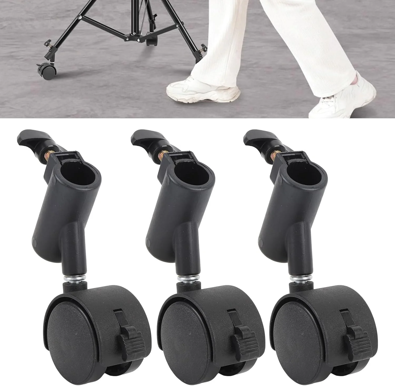 چرخ‌های گردان حرفه‌ای، بسته ۳ عددی ۱۶ میلی‌متری، پایه C برای عکاسی، چرخ‌های گردان ۳۶۰ درجه، پایه نور سه‌پایه، چرخ جادویی با ترمز برای ضبط ویدیو در استودیو