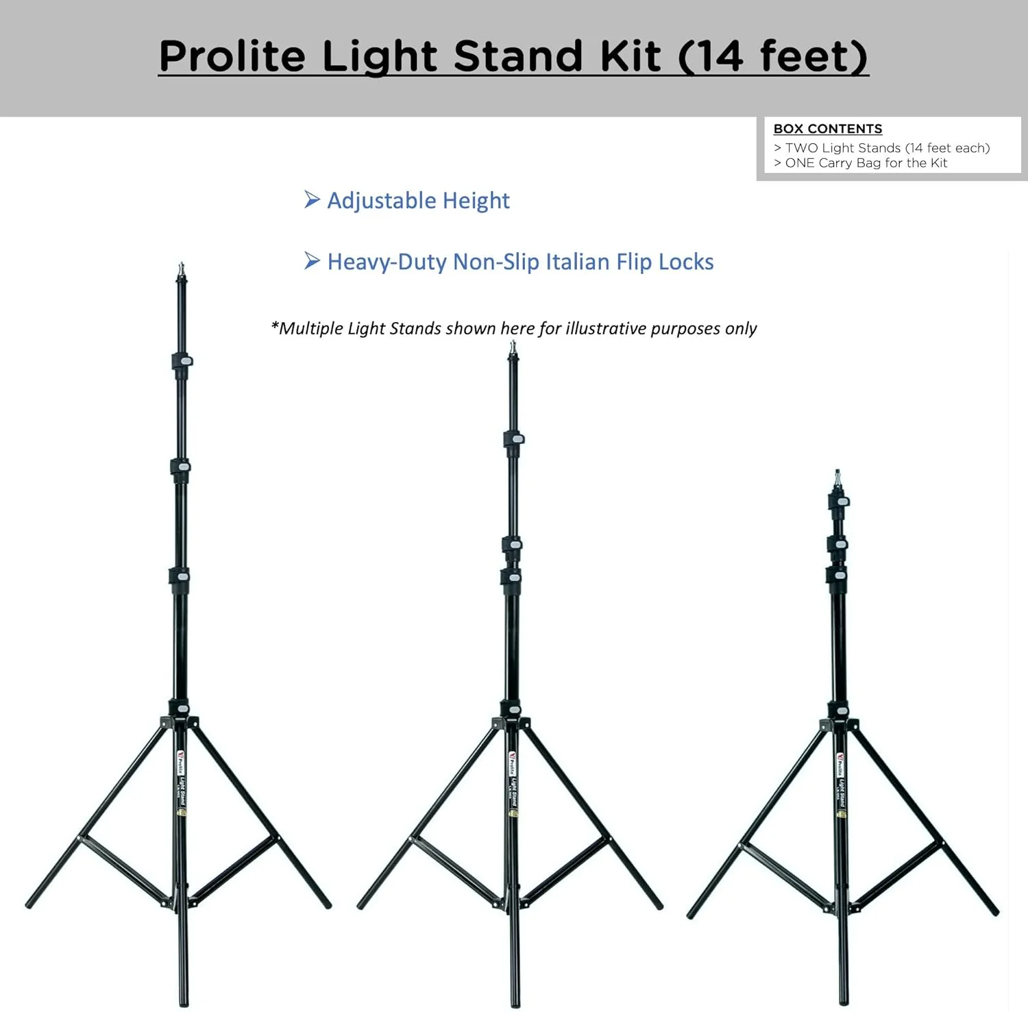 کیت پایه نور سنگین وزن Prolite، طول 4.2 متر (شامل دو عدد پایه نور به همراه کیف حمل) مناسب برای نور حلقوی، فلاش، رفلکتور، دیفیوزر، عکاسی و فیلمبرداری حرفه ای در استودیو کیت پایه نور سنگین وزن Prolite، طول 4.2 متر (شامل دو عدد پایه نور به همراه کیف حمل) مناسب برای نور حلقوی، فلاش، رفلکتور، دیفیوزر، عکاسی و فیلمبرداری حرفه ای در استودیو