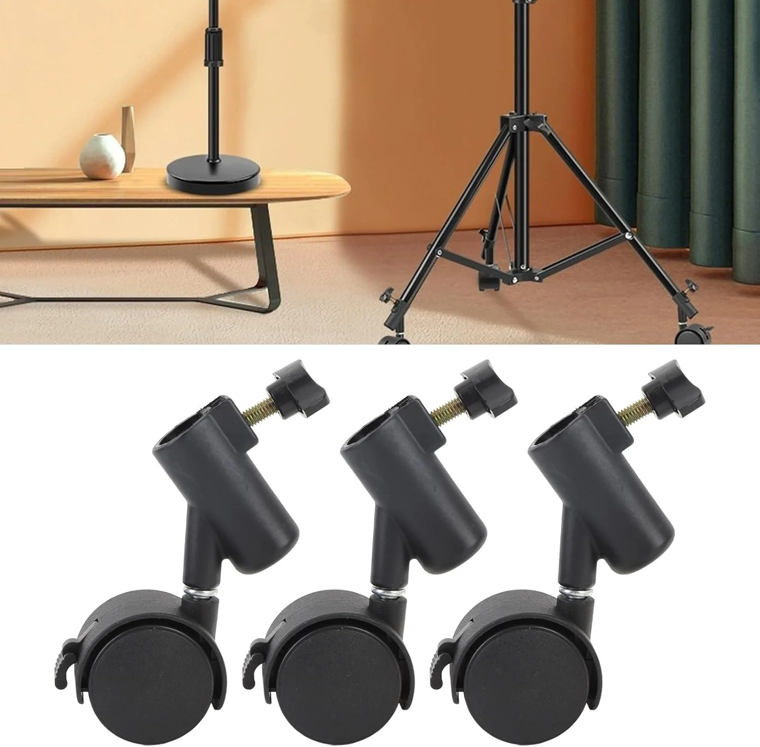 مجموعه 3 عددی چرخ های گردان حرفه ای، 16 میلی متری ضد لغزش با چرخش 360 درجه برای پایه نور عکاسی و پایه C با ترمز برای استودیو و ویدیو