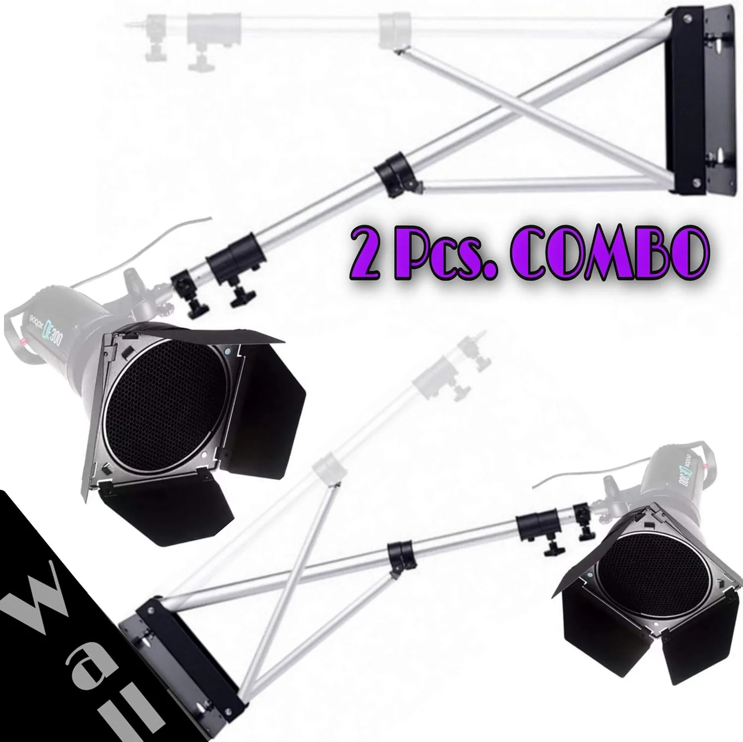 بازوی بوم دیواری VTS با پایه مثلثی برای استودیوی عکاسی، استودیوی فیلمبرداری، نور استروب، مونو لایت، سافت باکس، چتر، رفلکتور (فلز آلومینیوم - بسته 2 عددی)