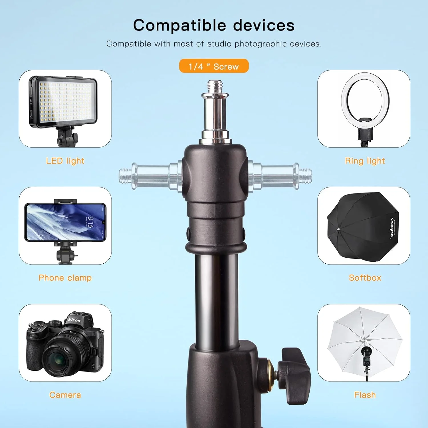 پایه نگهدارنده نور آلومینیومی گودکس برای نورپردازی عکاسی استودیویی، سافت باکس، چتر، پس زمینه - 240 سانتی متر، 94 اینچ