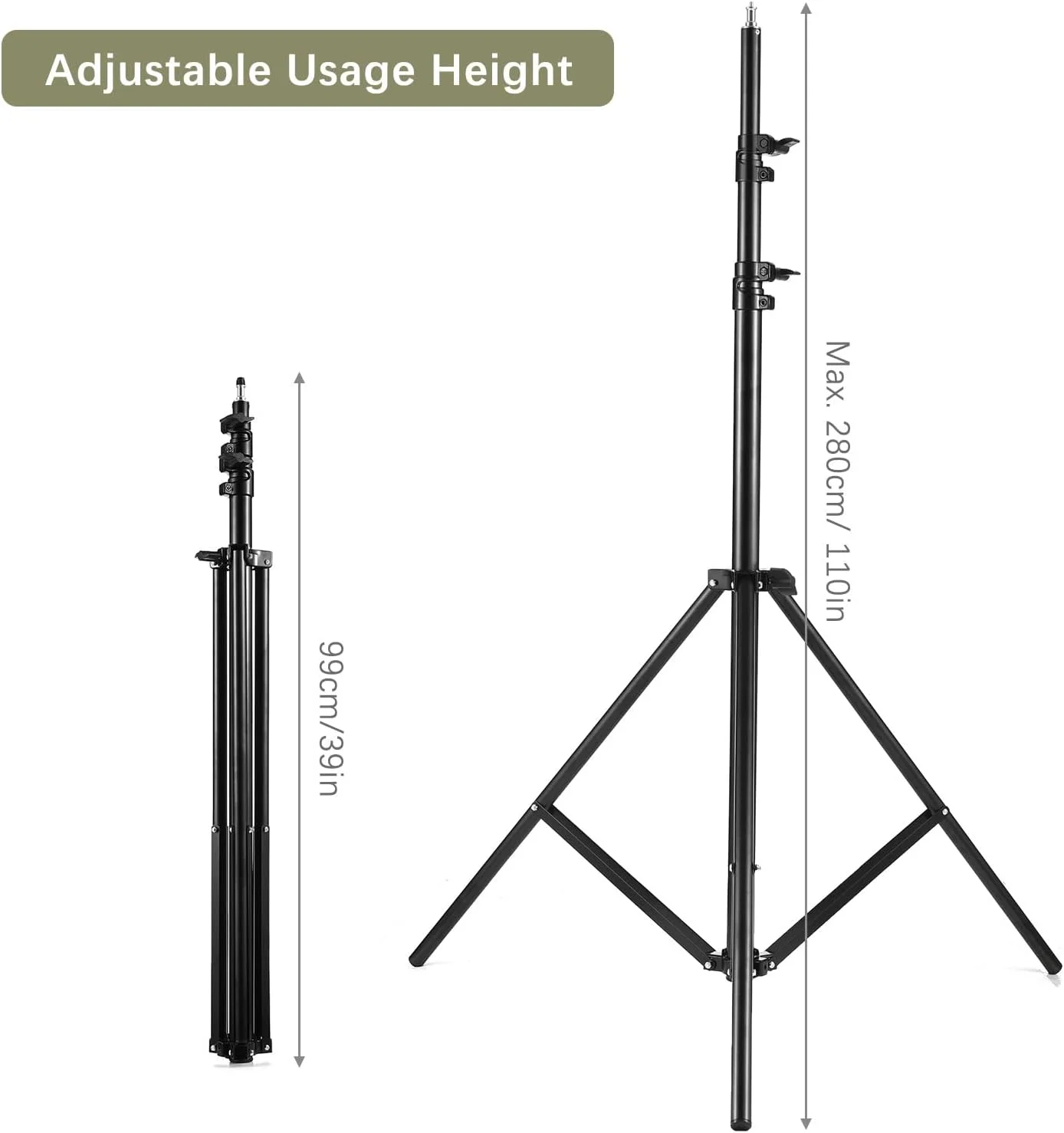 پایه نور عکاسی فلزی سنگین با پیچ 1/4 اینچی، حداکثر ارتفاع 280 سانتی متر، مناسب برای سافت باکس استودیویی، مونو لایت و فلاش ویدئویی پایه نور عکاسی فلزی سنگین با پیچ 1/4 اینچی، حداکثر ارتفاع 280 سانتی متر، مناسب برای سافت باکس استودیویی، مونو لایت و فلاش ویدئویی