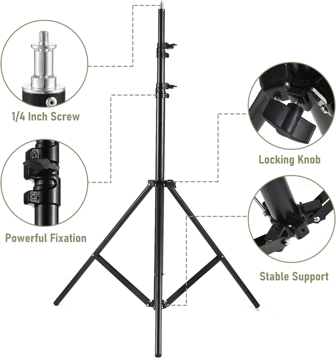 پایه نور عکاسی فلزی سنگین با پیچ 1/4 اینچی، حداکثر ارتفاع 280 سانتی متر، مناسب برای سافت باکس استودیویی، مونو لایت و فلاش ویدئویی پایه نور عکاسی فلزی سنگین با پیچ 1/4 اینچی، حداکثر ارتفاع 280 سانتی متر، مناسب برای سافت باکس استودیویی، مونو لایت و فلاش ویدئویی