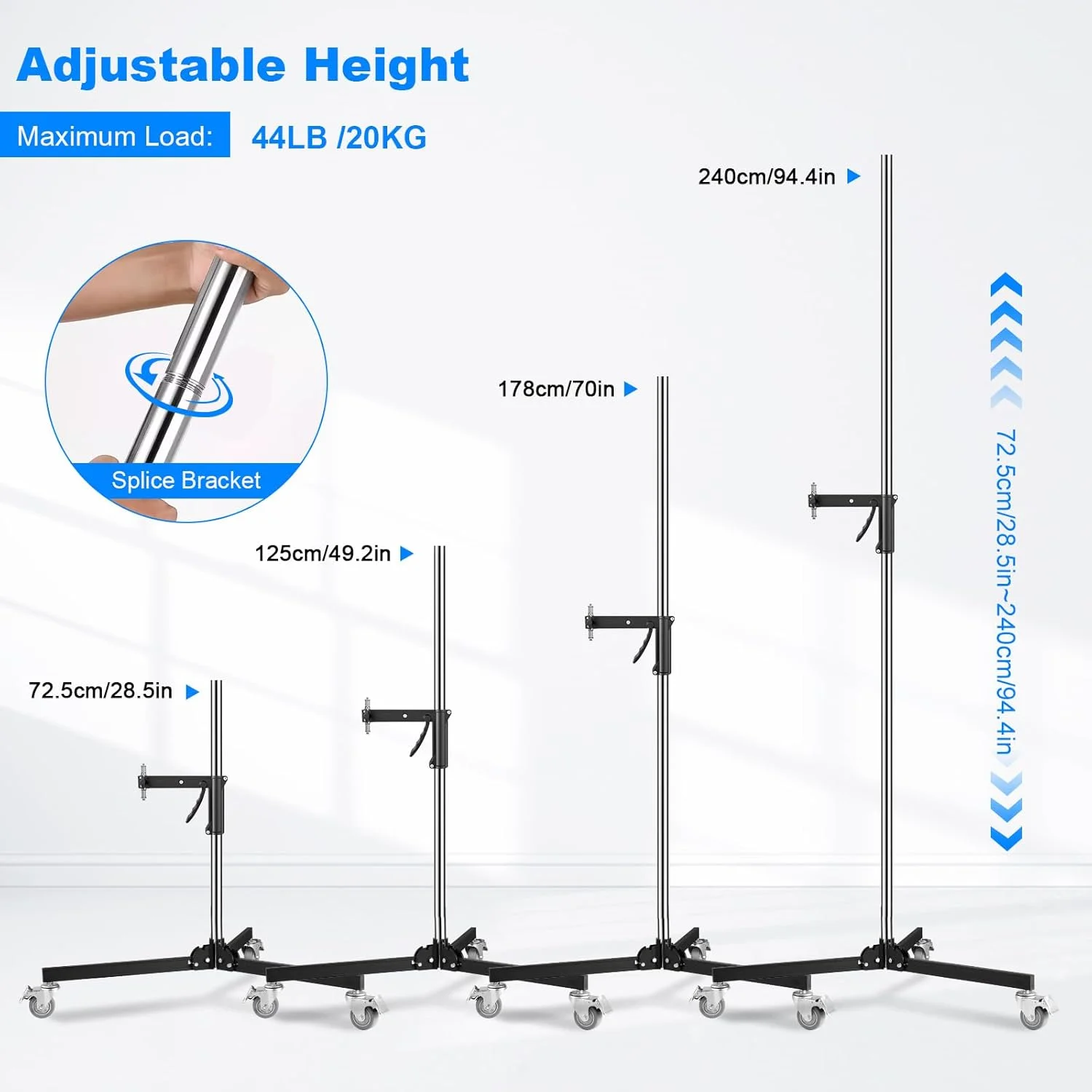 پایه نورپردازی عکاسی با چرخ، حداکثر تحمل بار: 20 کیلوگرم، پایه نور سنگین استیل ضد زنگ با چرخ و بازوی کشویی، حداکثر ارتفاع 2.5 متر برای استودیوی عکاسی، مونو لایت و سافت باکس پایه نورپردازی عکاسی با چرخ، حداکثر تحمل بار: 20 کیلوگرم، پایه نور سنگین استیل ضد زنگ با چرخ و بازوی کشویی، حداکثر ارتفاع 2.5 متر برای استودیوی عکاسی، مونو لایت و سافت باکس