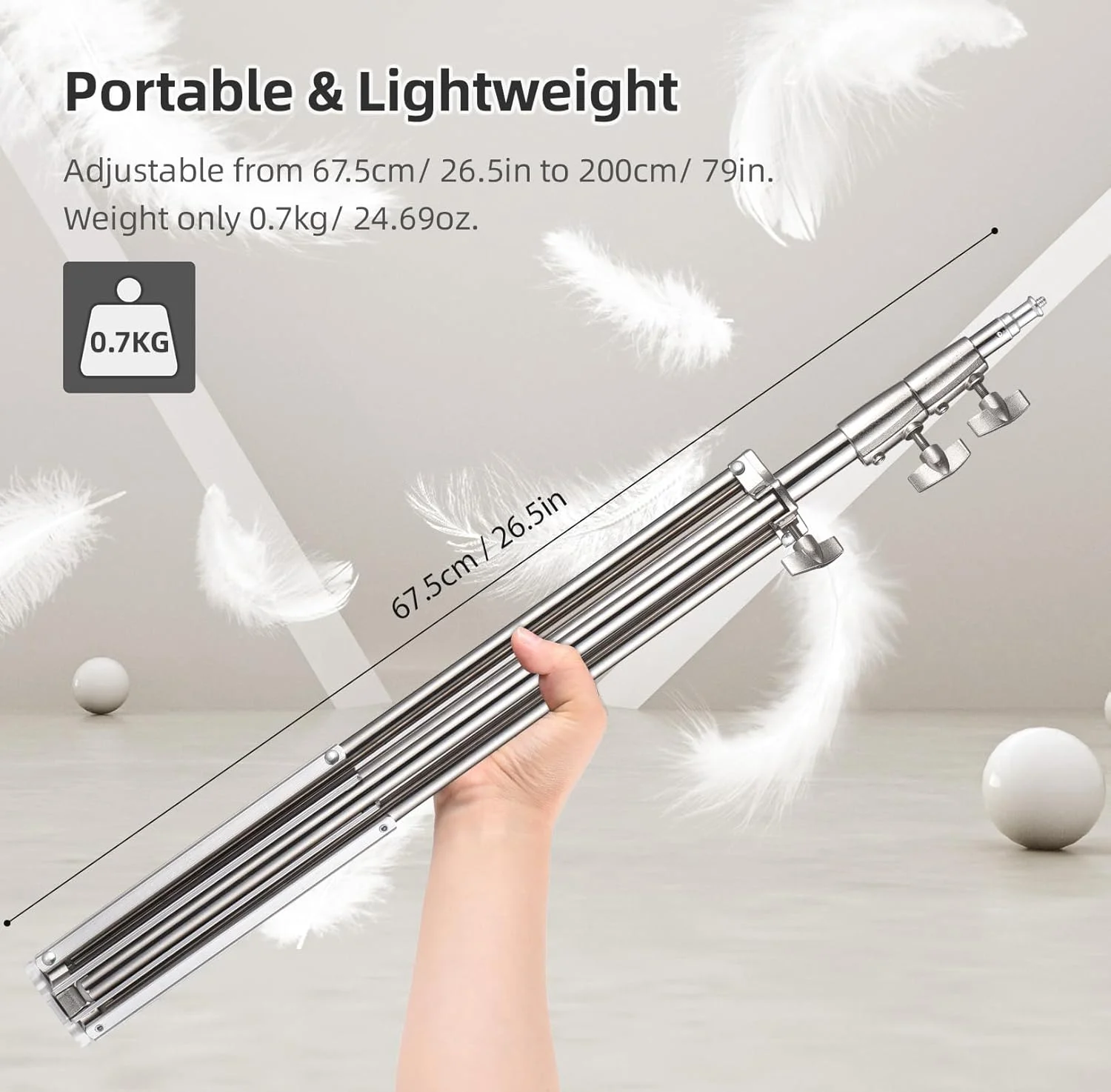 پایه نور فلزی قابل تنظیم پپیسکی 2M79in با پیچ 14 اینچی، استیل ضد زنگ، 2 قسمتی، قابل تنظیم، ظرفیت بار 10 کیلوگرم22 برای استودیوی عکاسی، نور ویدئویی LED، چتر، رینگ لایت، سافت باکس