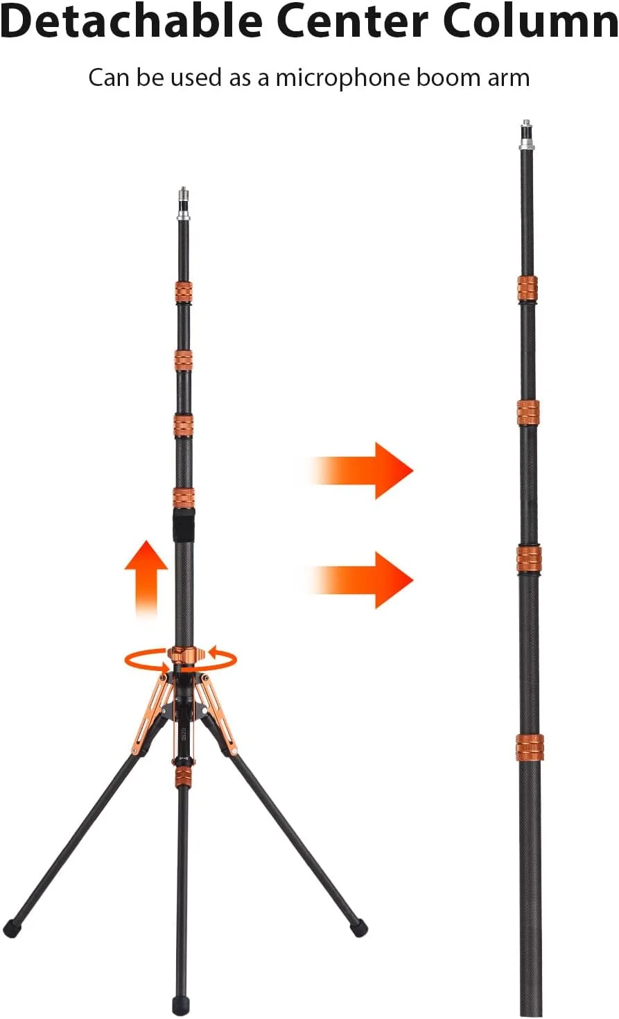 پایه سه پایه فیبر کربنی قابل حمل، پایه نورپردازی عکاسی 5 قسمتی قابل تنظیم با ظرفیت بار 5 کیلوگرم، دارای ستون مرکزی جداشدنی با پیچ 1/4 و 3/8 اینچ برای نور ویدئویی LED، سافت باکس، رفلکتور