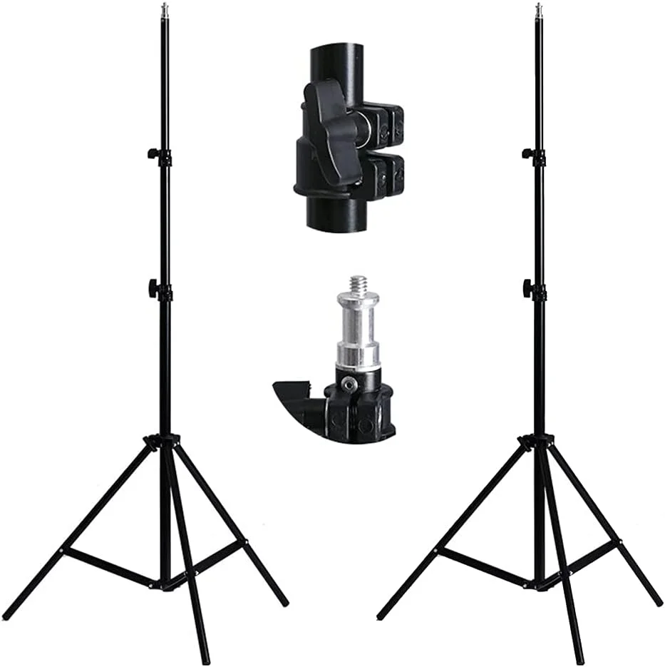 پایه نور استودیویی حرفه ای O Ozone مناسب عکاسی، ارتفاع 200 سانتی متر، سه پایه نگهدارنده نور استودیویی برای رفلکتورها، سافت باکس ها، چراغ ها، چترها، پس زمینه ها، دوربین های DSLR [بسته 2 عددی] اتصال 1/4 اینچی