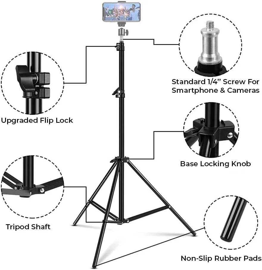 پایه نور استودیویی حرفه ای O Ozone مناسب عکاسی، ارتفاع 200 سانتی متر، سه پایه نگهدارنده نور استودیویی برای رفلکتورها، سافت باکس ها، چراغ ها، چترها، پس زمینه ها، دوربین های DSLR [بسته 2 عددی] اتصال 1/4 اینچی