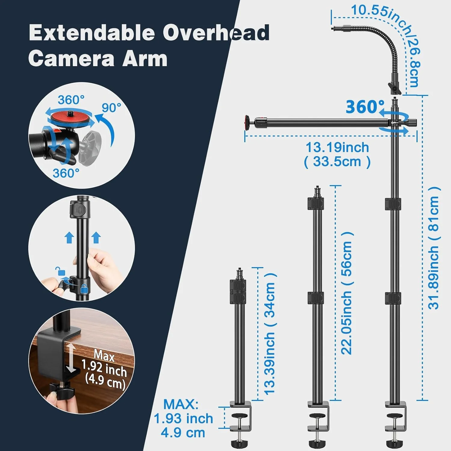 پایه رومیزی دوربین، پایه نور رومیزی قابل تنظیم 34-108 سانتیمتری، پایه گیره C، پایه رومیزی وبکم با سر توپی پیچ ¼ اینچی، بازوی گردنی دوربین برای نور/وبکم/دوربینهای کوچک پایه رومیزی دوربین، پایه نور رومیزی قابل تنظیم 34-108 سانتیمتری، پایه گیره C، پایه رومیزی وبکم با سر توپی پیچ ¼ اینچی، بازوی گردنی دوربین برای نور/وبکم/دوربینهای کوچک