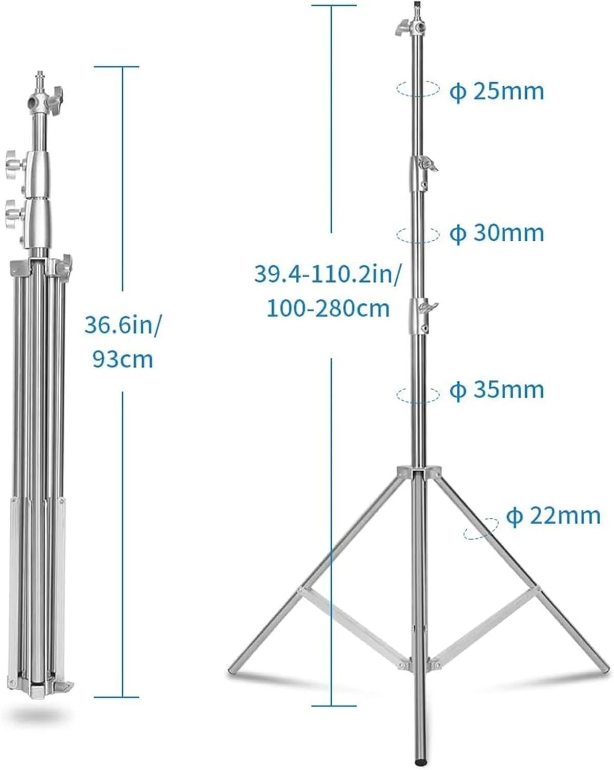 پایه نورپردازی استیل MOTIM، سه پایه مقاوم و قابل تنظیم برای نور ویدئویی، فلاش، رفلکتور پایه نورپردازی استیل MOTIM، سه پایه مقاوم و قابل تنظیم برای نور ویدئویی، فلاش، رفلکتور