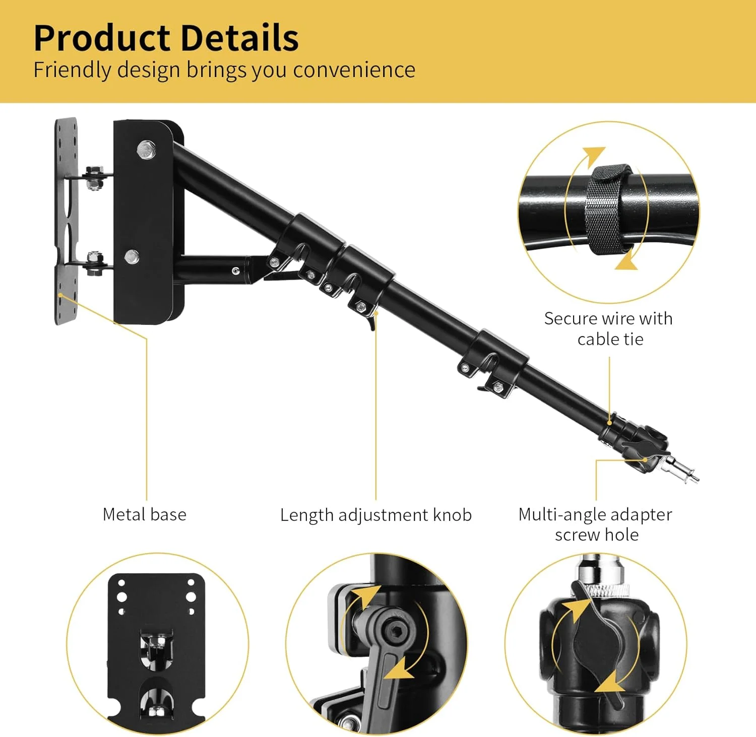 بازوی دیواری نورپردازی Meking 100 سانتی متری با قابلیت چرخش 180 درجه برای نور استروب، سافت باکس و نورافکن بازوی دیواری نورپردازی Meking 100 سانتی متری با قابلیت چرخش 180 درجه برای نور استروب، سافت باکس و نورافکن