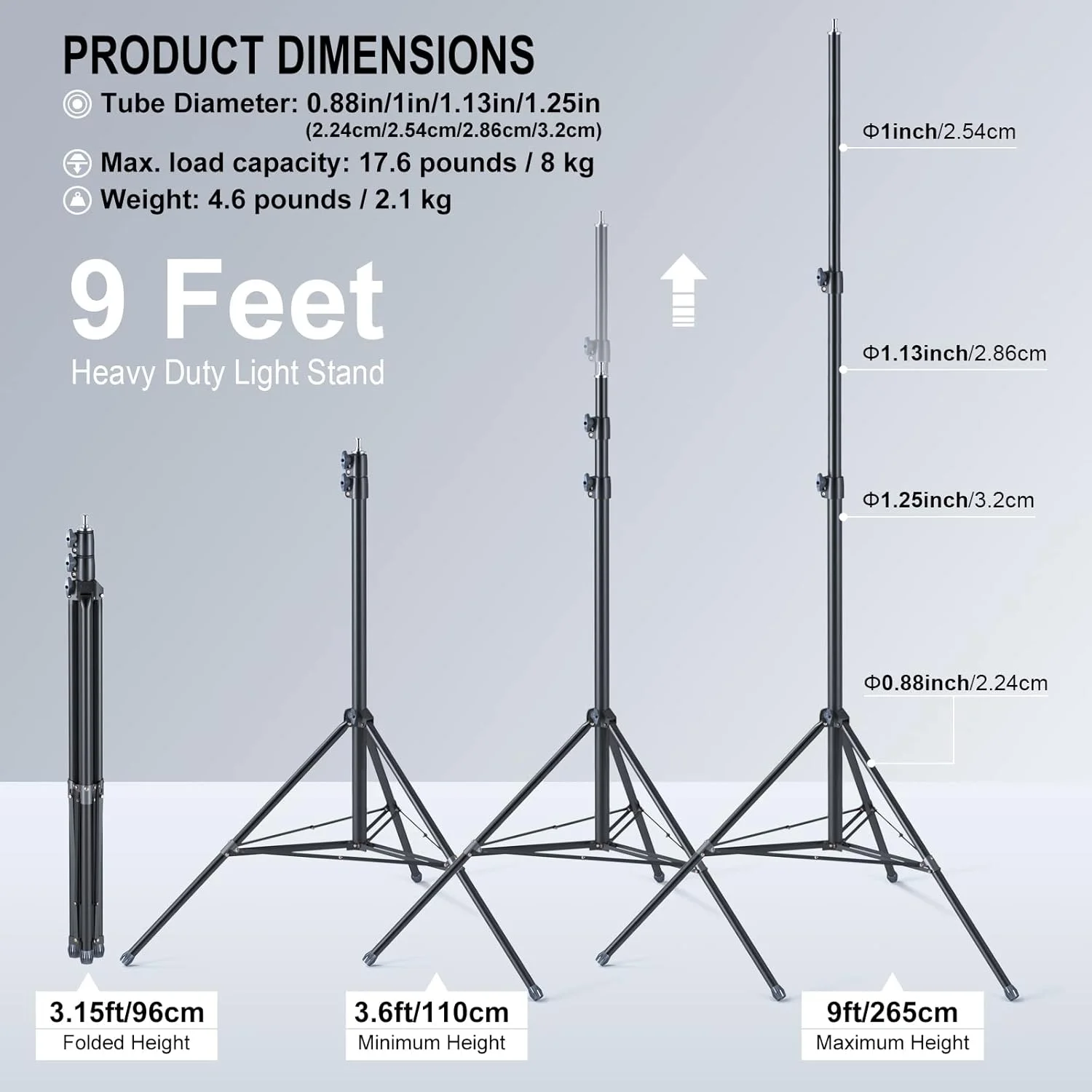 پایه نور سنگین و مقاوم استودیویی لینکو Zenith 9 فوت مدل 8909H به همراه میله های نگهدارنده اضافی