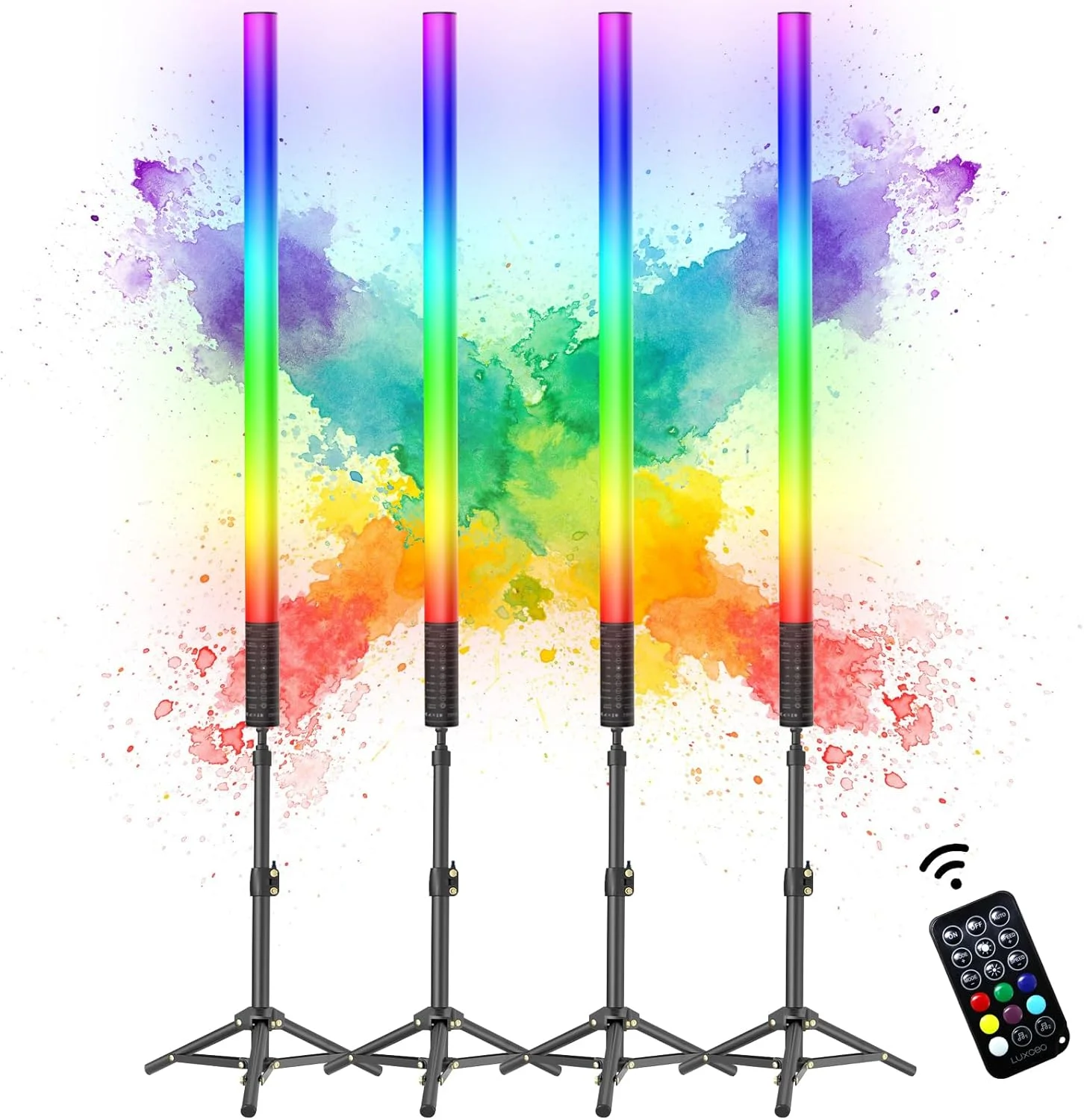 ست 4 عددی میله نور RGB با پایه نور، چراغ ویدئویی LED با باتری برای نورپردازی DJ، کلوپ رقص و نورپردازی عکاسی ست 4 عددی میله نور RGB با پایه نور، چراغ ویدئویی LED با باتری برای نورپردازی DJ، کلوپ رقص و نورپردازی عکاسی