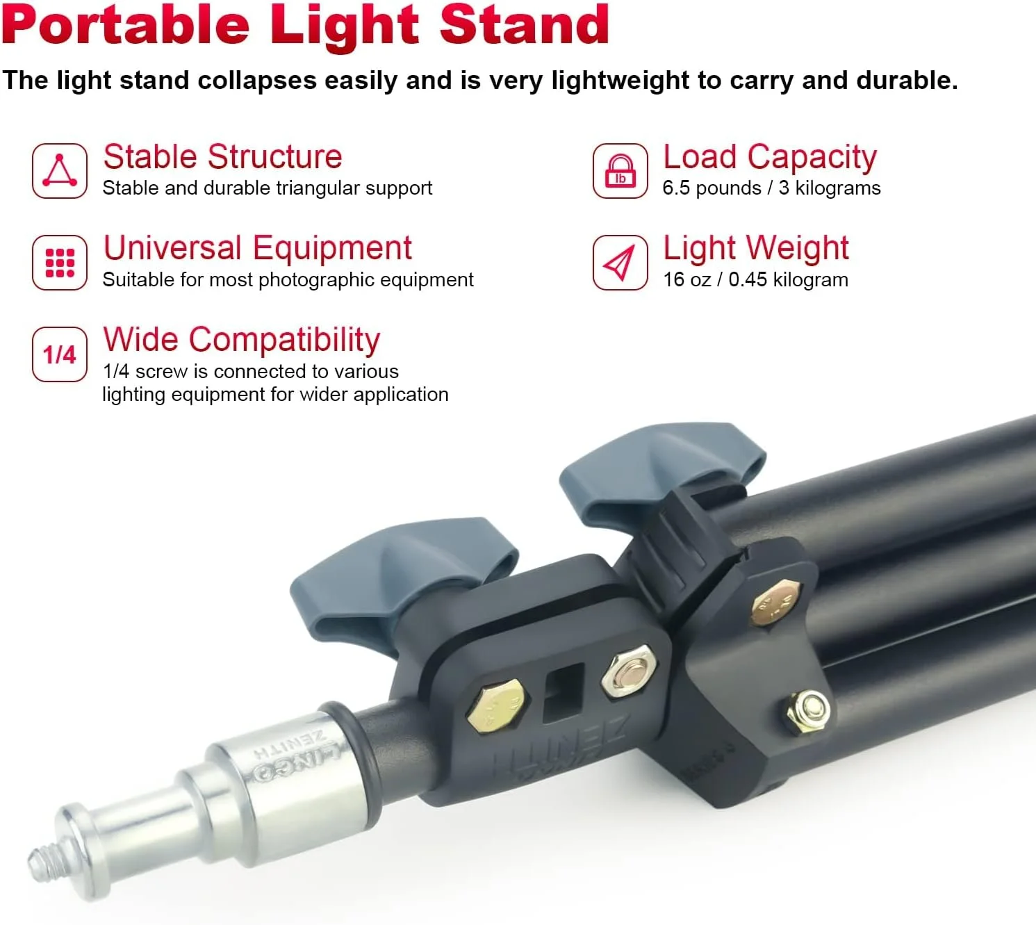 مجموعه دو عددی پایه نور کوچک 75 سانتی متری لینکو Lincostore Zenith مناسب برای رفلکتور، سافت باکس، نور، چتر و پس زمینه عکاسی