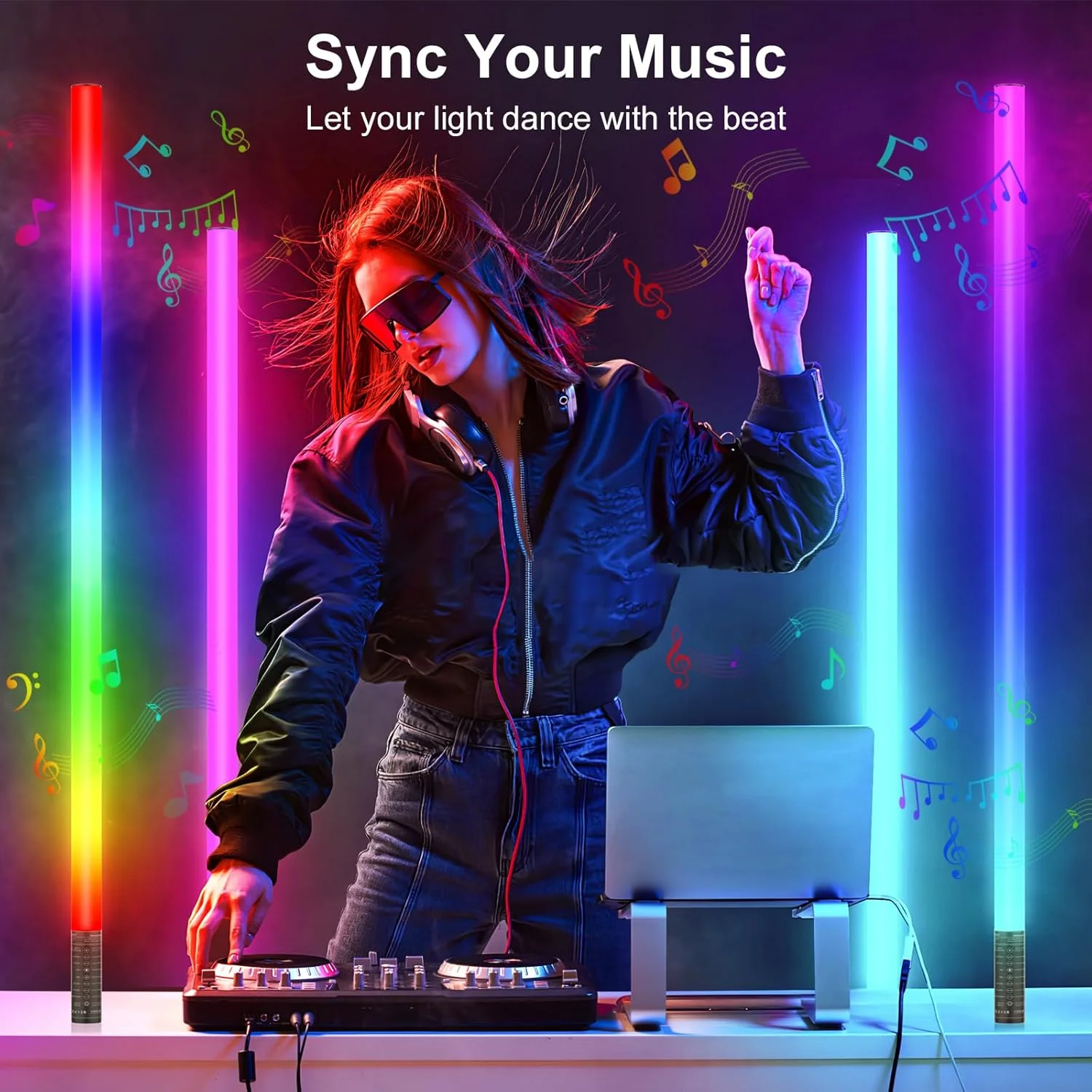 ست 4 عددی میله نور RGB با پایه نور، چراغ ویدئویی LED با باتری برای نورپردازی DJ، کلوپ رقص و نورپردازی عکاسی