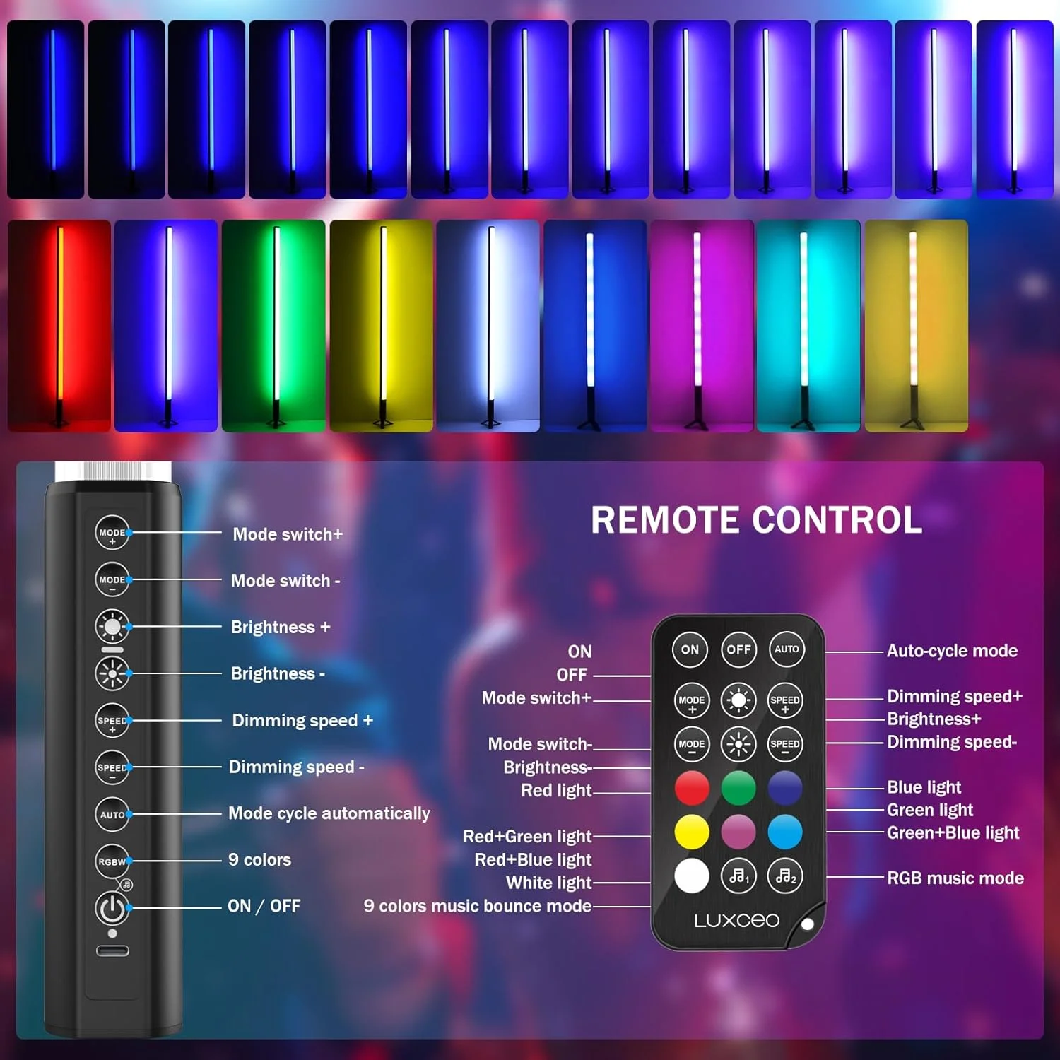 ست 4 عددی میله نور RGB با پایه نور، چراغ ویدئویی LED با باتری برای نورپردازی DJ، کلوپ رقص و نورپردازی عکاسی