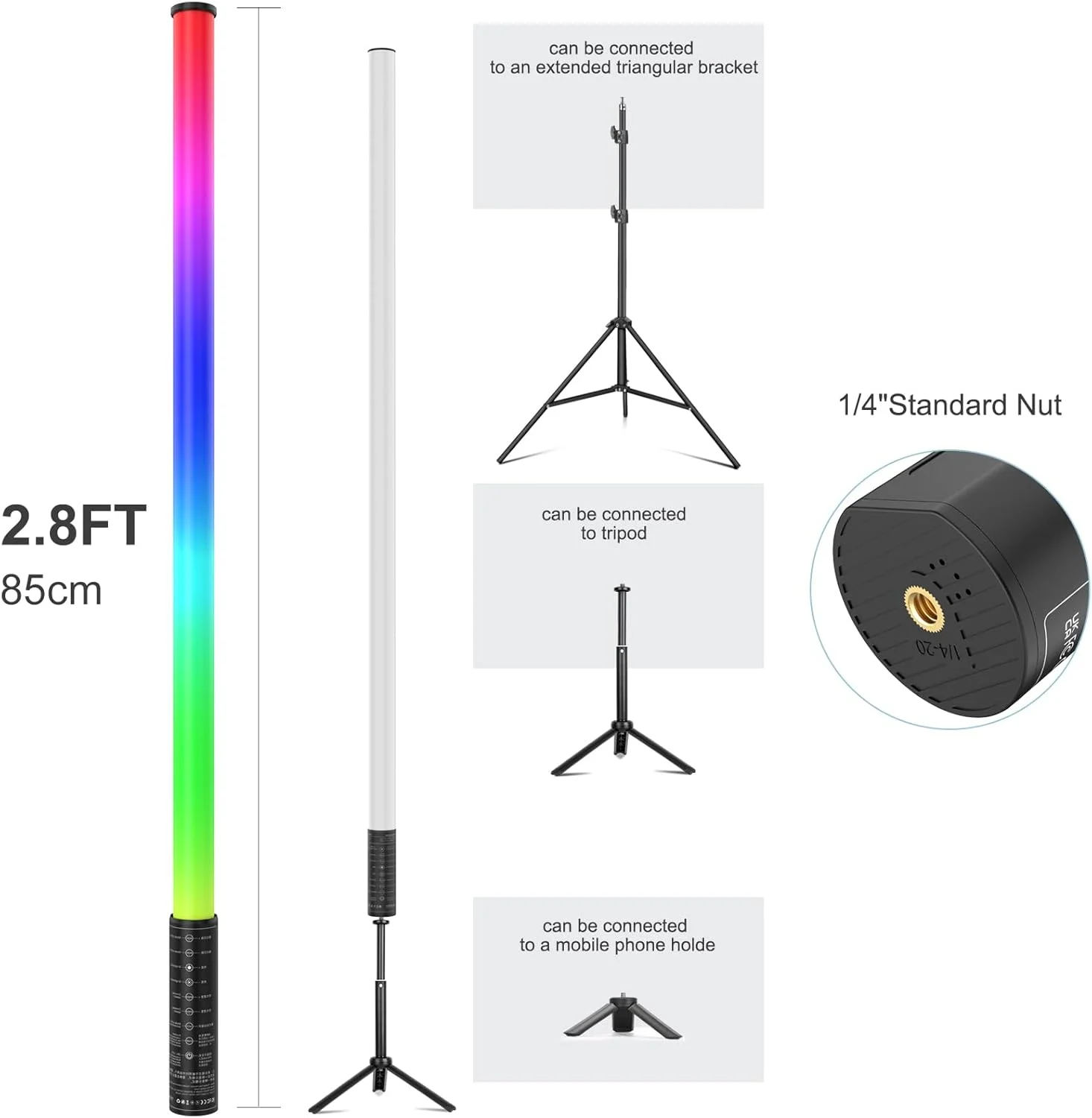 ست 4 عددی میله نور RGB با پایه نور، چراغ ویدئویی LED با باتری برای نورپردازی DJ، کلوپ رقص و نورپردازی عکاسی