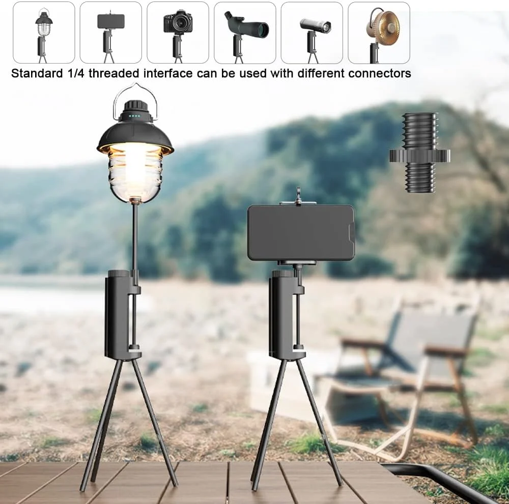 پایه چراغ تاشو آلیاژ آلومینیوم سبک وزن، قابل حمل در فضای باز، چند منظوره با سه پایه، لوازم جانبی کمپینگ، حالت های مونتاژ چندگانه، رابط استاندارد رزوه 1/4 اینچی، کاربردی