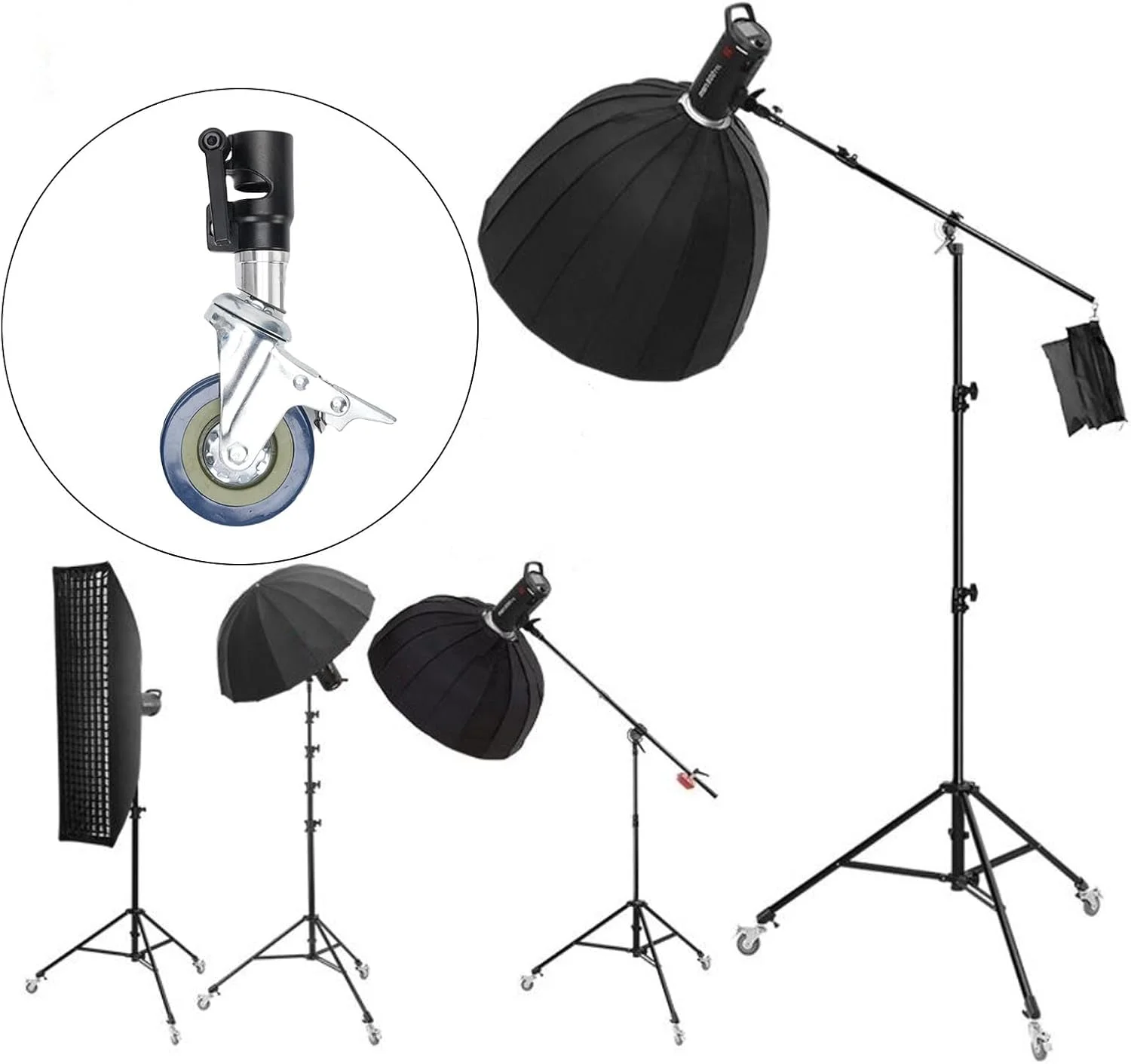 3 عدد چرخ های پایه نور عکاسی، قفل ترمز فلزی سنگین، چرخ های بی صدا با چرخش 360 درجه برای پایه نور 25 میلی متری 3 عدد چرخ های پایه نور عکاسی، قفل ترمز فلزی سنگین، چرخ های بی صدا با چرخش 360 درجه برای پایه نور 25 میلی متری