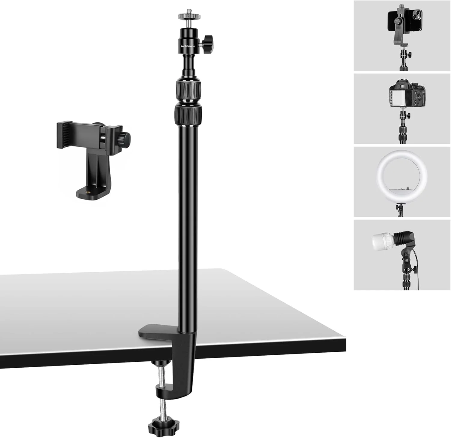 سه پایه رومیزی دوربین Koolehaoda با هد توپی 360 درجه، پایه رومیزی قابل تنظیم 37-80 سانتی متری با پیچ 1/4 اینچی برای دوربین DSLR، نور حلقه ای، وب کم، پخش زنده، استودیوهای ویدئویی سه پایه رومیزی دوربین Koolehaoda با هد توپی 360 درجه، پایه رومیزی قابل تنظیم 37-80 سانتی متری با پیچ 1/4 اینچی برای دوربین DSLR، نور حلقه ای، وب کم، پخش زنده، استودیوهای ویدئویی
