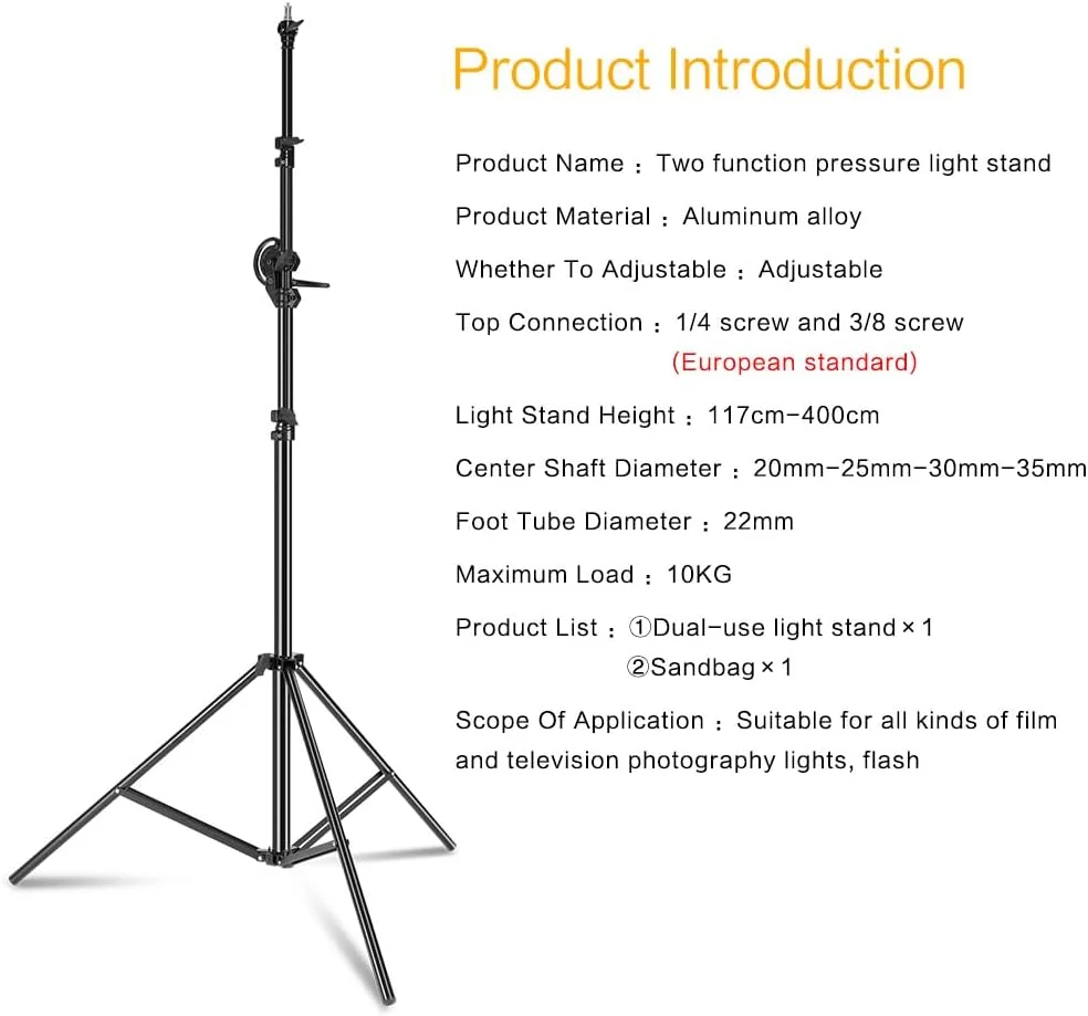 پایه نور لابیموس 4m157in، پایه نور بوم قابل تنظیم 2 در 1، پایه چند منظوره سنگین با ظرفیت بار 5 کیلوگرم، دارای کیسه شن، پیچ 1/4 اینچ و 3/8 اینچ برای سافت باکس استودیویی، نور فلاش استودیویی، عکاسی استودیویی