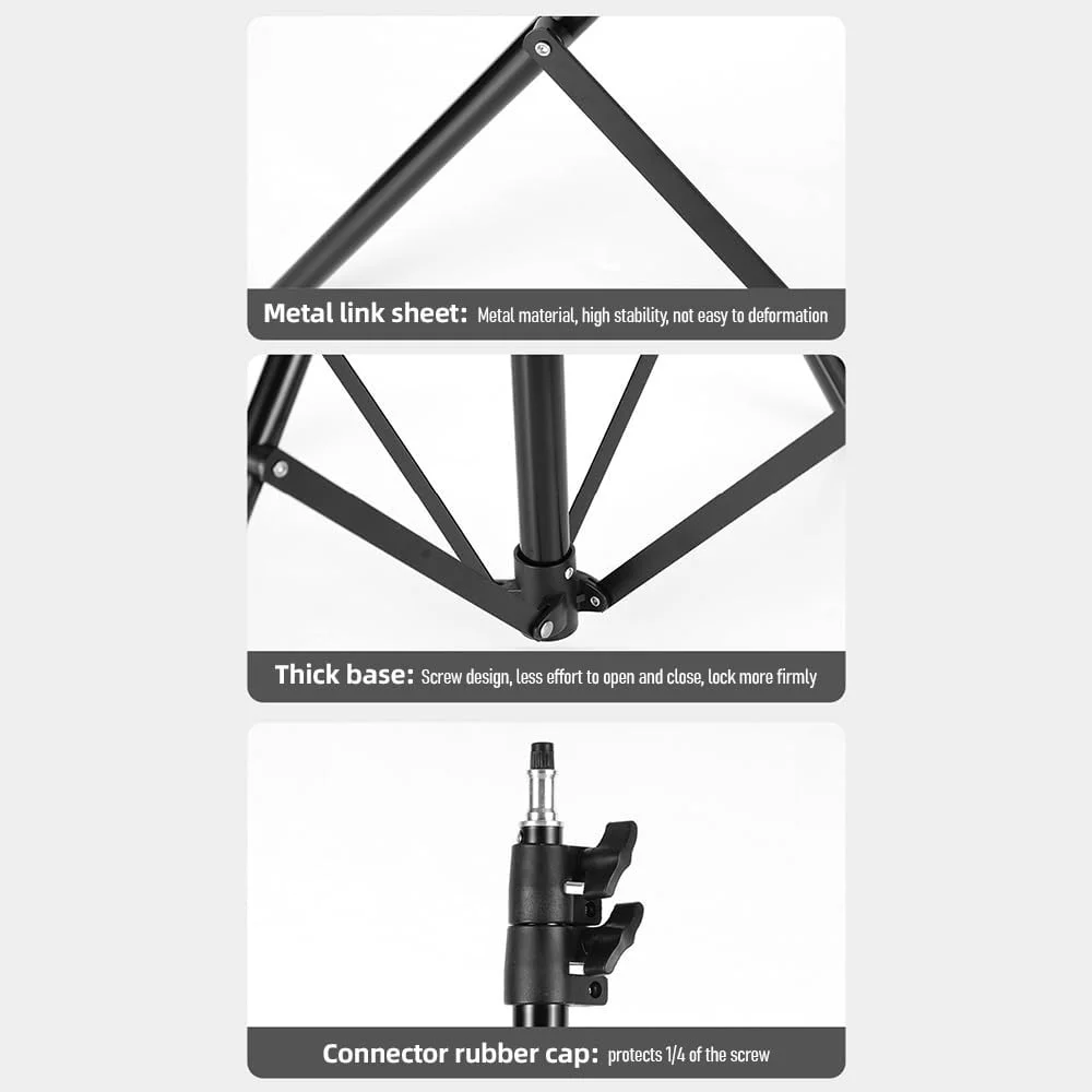 پایه نور فلزی چهارپایه لایموس 200 سانتی متری با قابلیت تنظیم ارتفاع، دارای پیچ 1/4 اینچی برای رفلکتور استودیویی، سافت باکس، نور LED ویدئویی، رینگ لایت و لوازم جانبی عکاسی