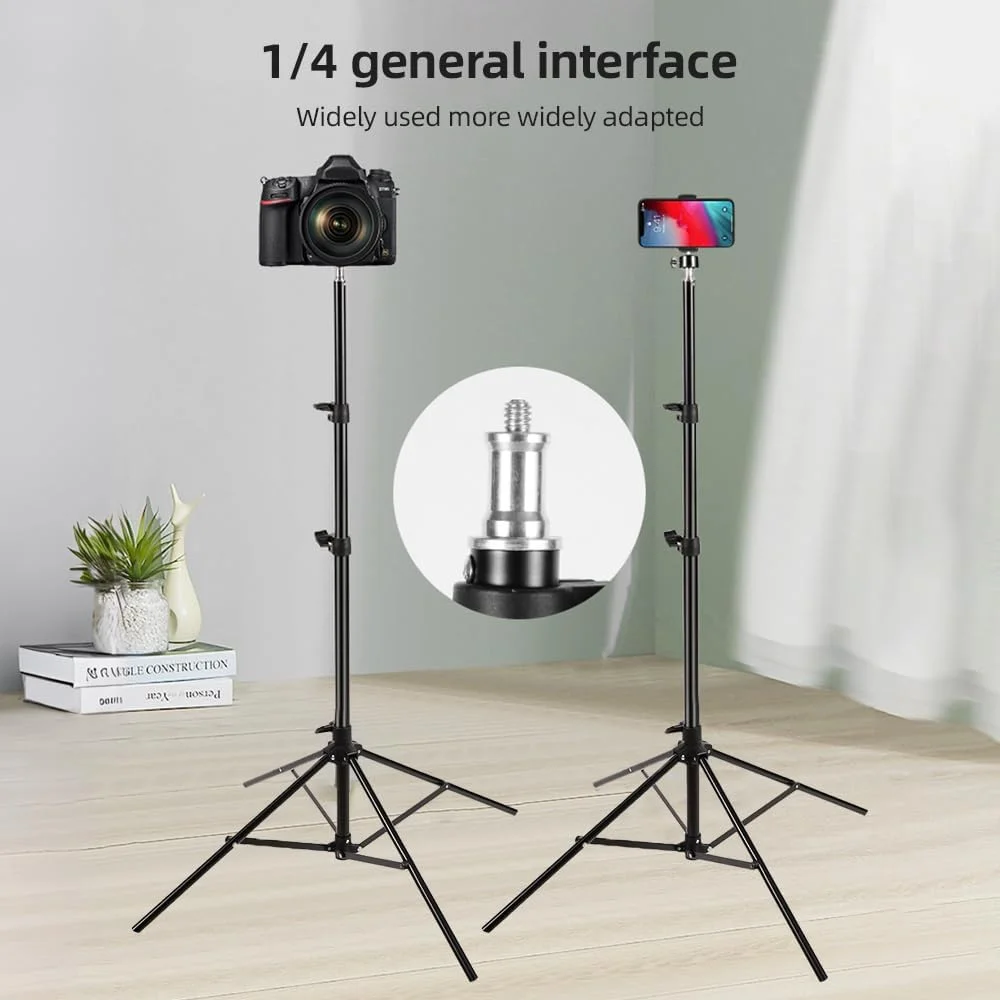 پایه نور فلزی چهارپایه لایموس 200 سانتی متری با قابلیت تنظیم ارتفاع، دارای پیچ 1/4 اینچی برای رفلکتور استودیویی، سافت باکس، نور LED ویدئویی، رینگ لایت و لوازم جانبی عکاسی