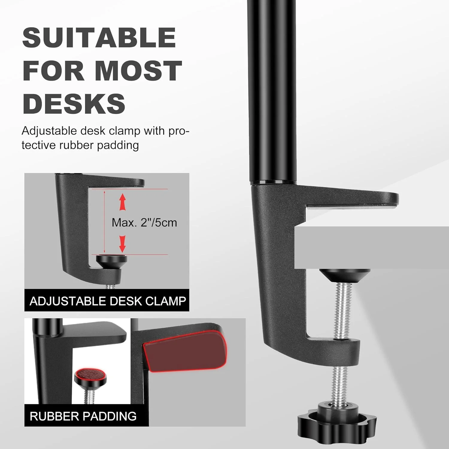 سه پایه رومیزی دوربین Koolehaoda با هد توپی 360 درجه، پایه رومیزی قابل تنظیم 37-80 سانتی متری با پیچ 1/4 اینچی برای دوربین DSLR، نور حلقه ای، وب کم، پخش زنده، استودیوهای ویدئویی