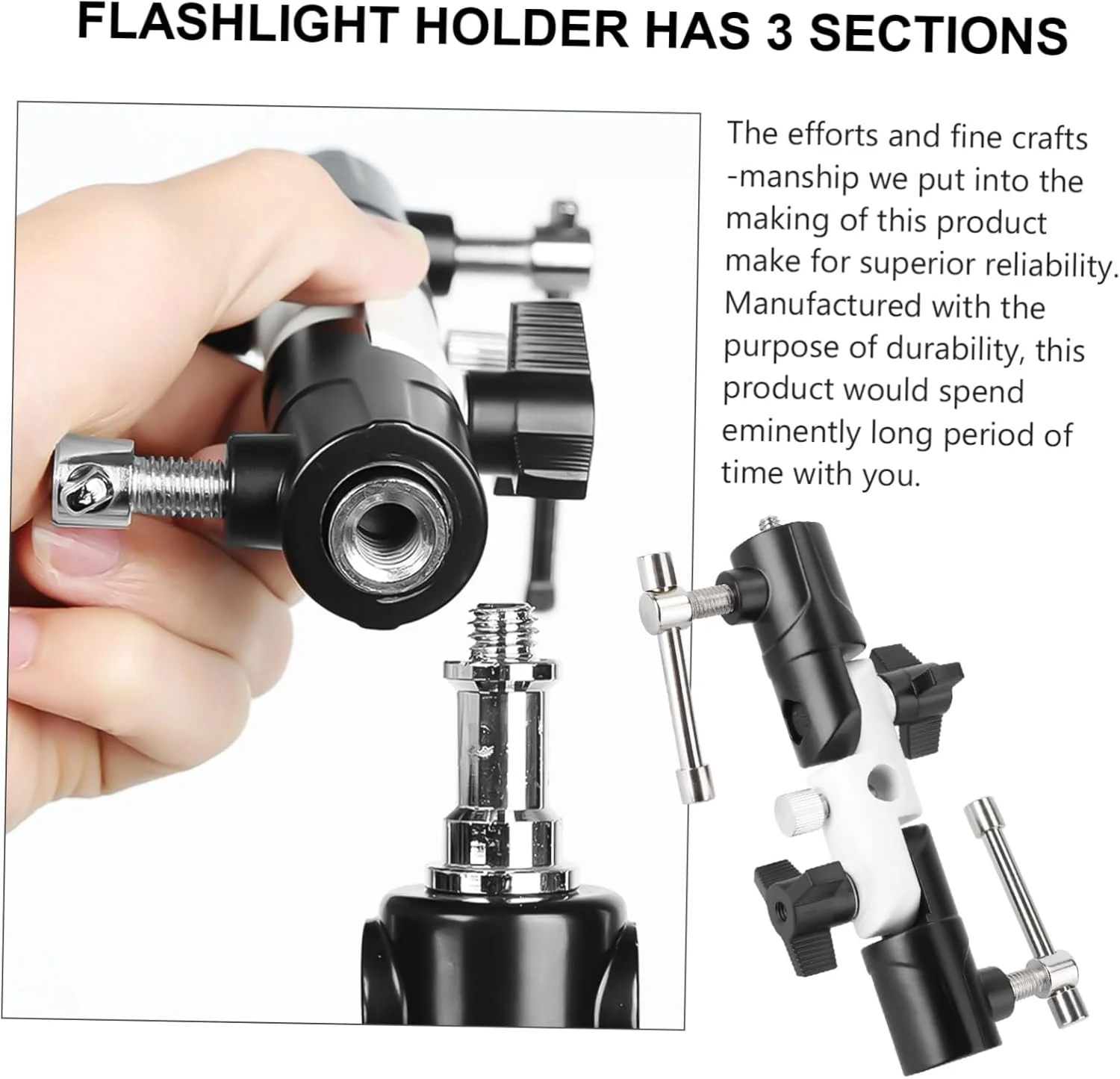 پایه نگهدارنده چراغ قوه سه قسمتی مستقل آلومینیومی U شکل مشکی/سفید بادوام و چند منظوره پایه نگهدارنده چراغ قوه سه قسمتی مستقل آلومینیومی U شکل مشکی/سفید بادوام و چند منظوره