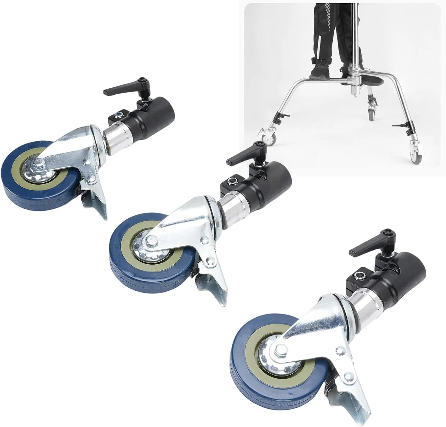 جیائو سه تایی چرخ های گردان، چرخ های پایه نورپردازی عکاسی 25 میلی متری، چرخ نور عکاسی با چرخش 360 درجه با قفل ترمز برای استودیو ویدیو