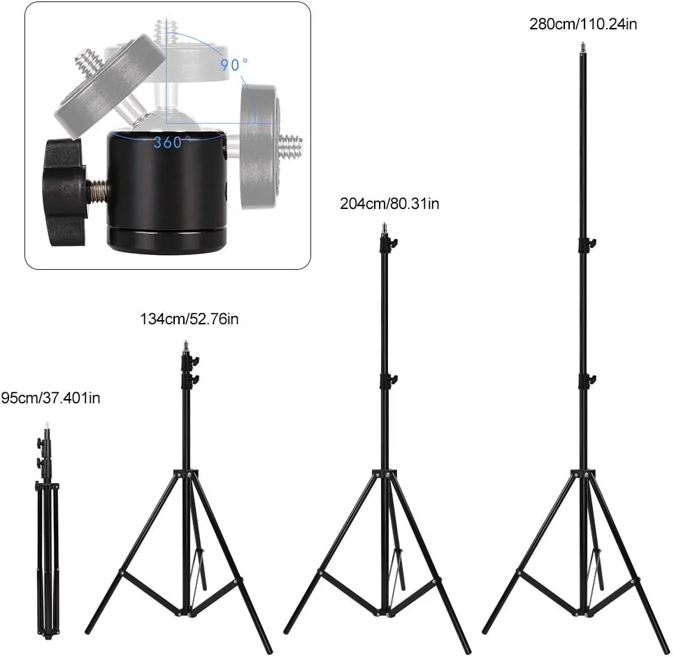 پایه نورپردازی عکاسی سنگین، سه پایه نور قابل تنظیم با فنر برای نورها، بازتابنده ها، سافت باکس ها، استودیوی عکس، تجهیزات عکاسی - 2.8 متر
