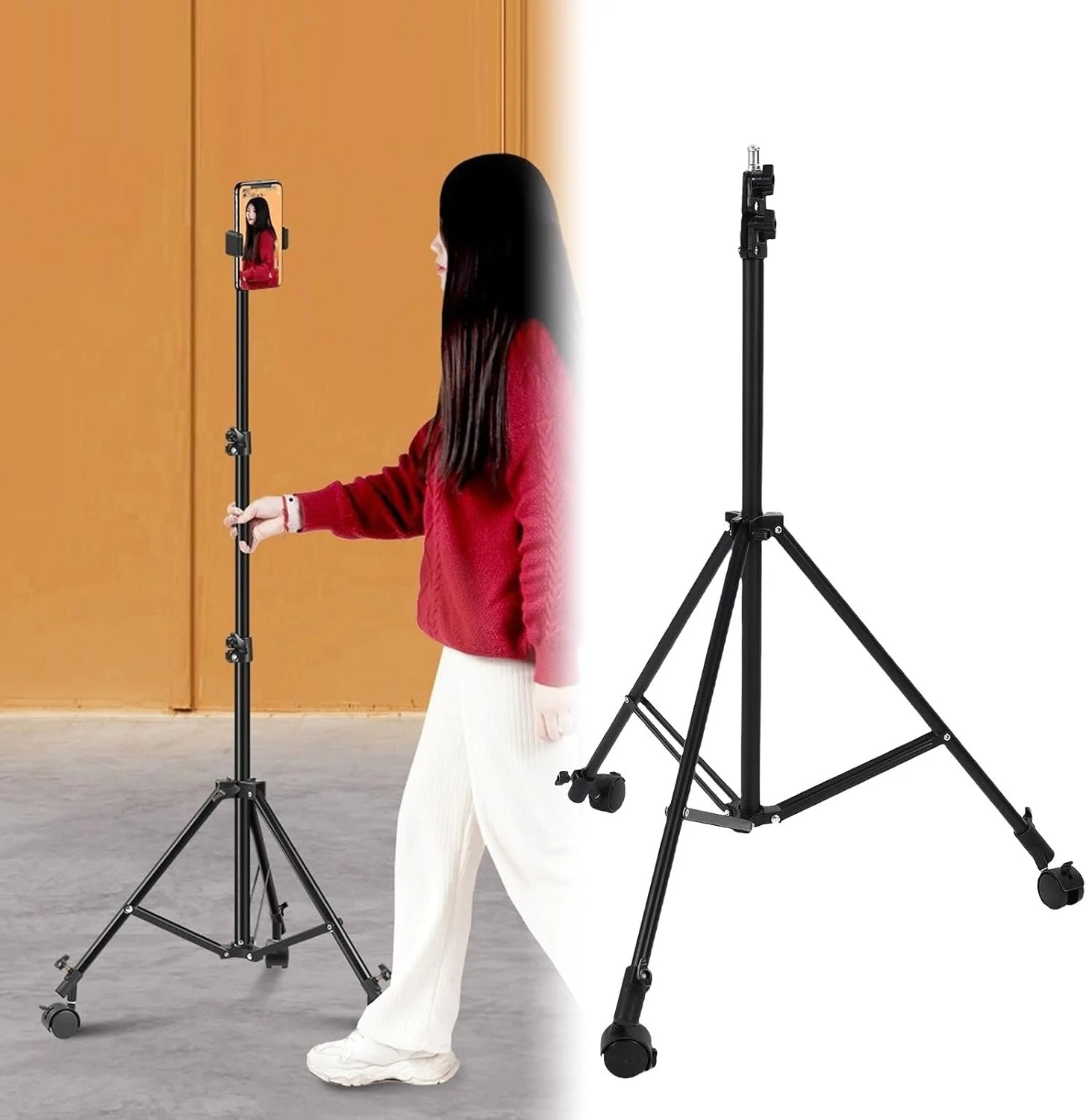 پایه نور عکاسی JTLB با چرخ، پایه سه پایه تلسکوپی تاشو برای پخش زنده، سلفی، ضبط ویدیو با نایلون، جنس فلزی برای عکاسی