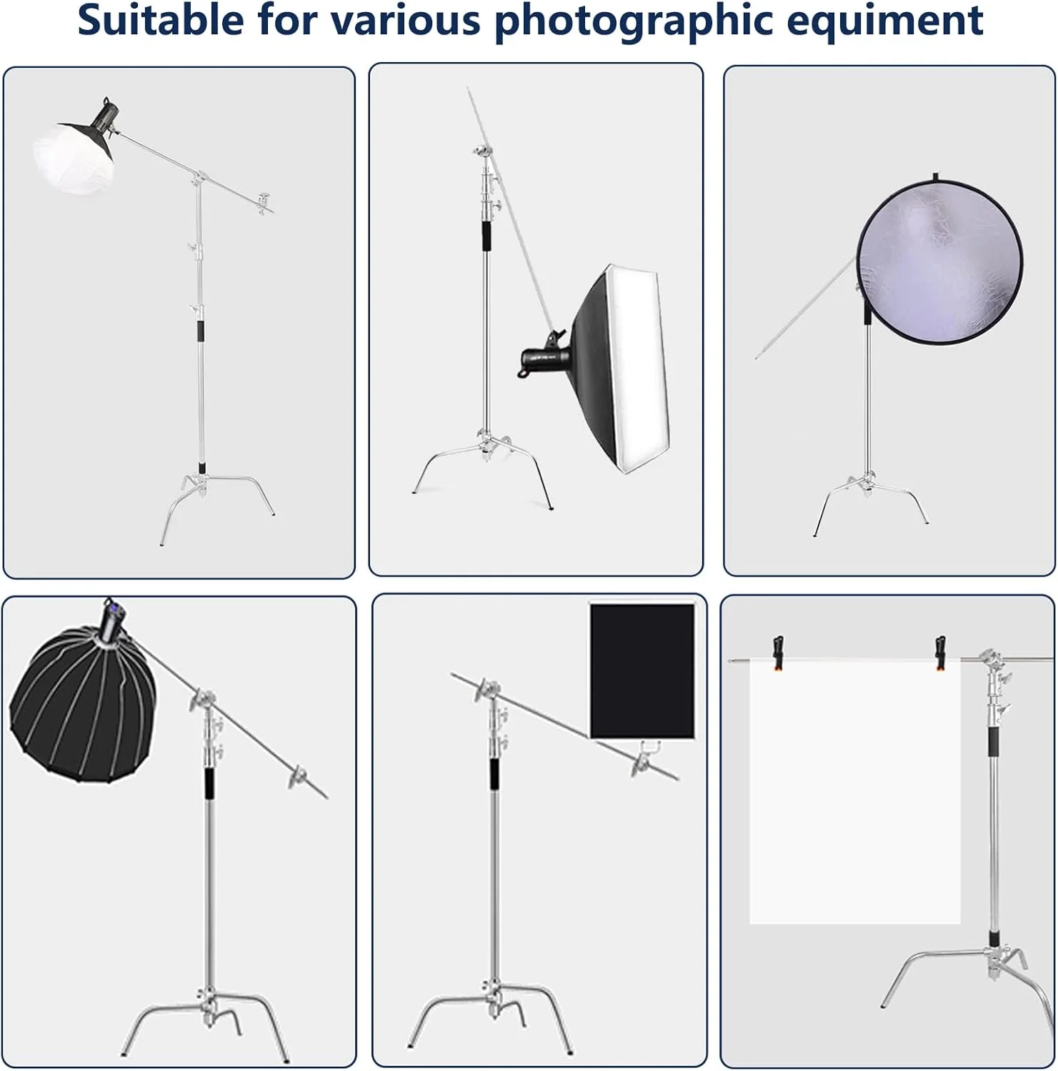 پایه C استیل ضد زنگ با بازوی بوم، پایه نور سنگین برای استودیو عکاسی، فیلمبرداری، رفلکتور، چتر، سافت باکس، حداکثر ارتفاع 330 سانتی متر پایه C استیل ضد زنگ با بازوی بوم، پایه نور سنگین برای استودیو عکاسی، فیلمبرداری، رفلکتور، چتر، سافت باکس، حداکثر ارتفاع 330 سانتی متر