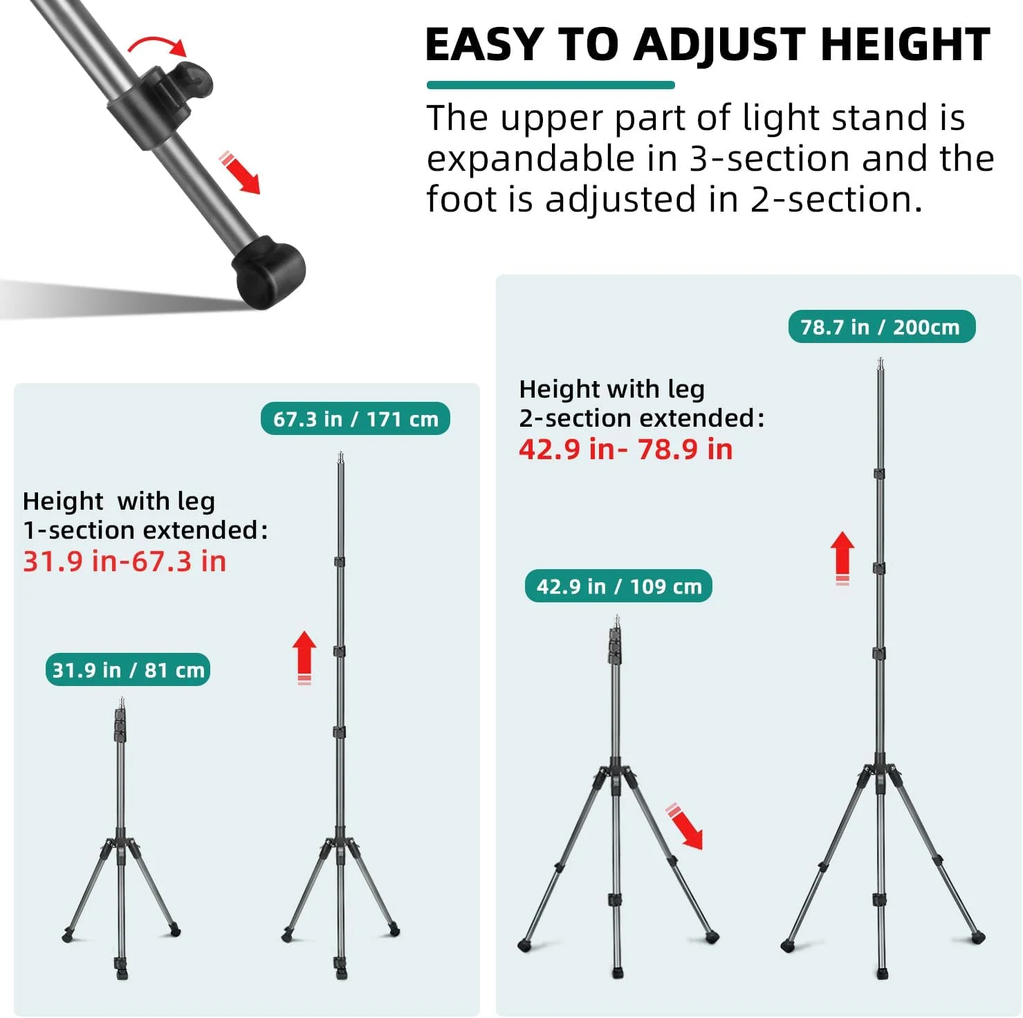 پایه نور عکاسی، پایه سه پایه نور 200 سانتی متری برای مسافرت، پایه نور با پیچ 1/4 اینچی، پایه سه پایه نور استودیویی قابل حمل برگشت پذیر برای دوربین، فلاش، نور استروب، سافت باکس کوچک پایه نور عکاسی، پایه سه پایه نور 200 سانتی متری برای مسافرت، پایه نور با پیچ 1/4 اینچی، پایه سه پایه نور استودیویی قابل حمل برگشت پذیر برای دوربین، فلاش، نور استروب، سافت باکس کوچک